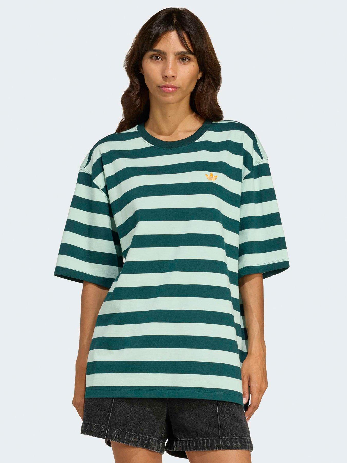 adidas Originals Womens Striped Short Sleeve Tee - Green