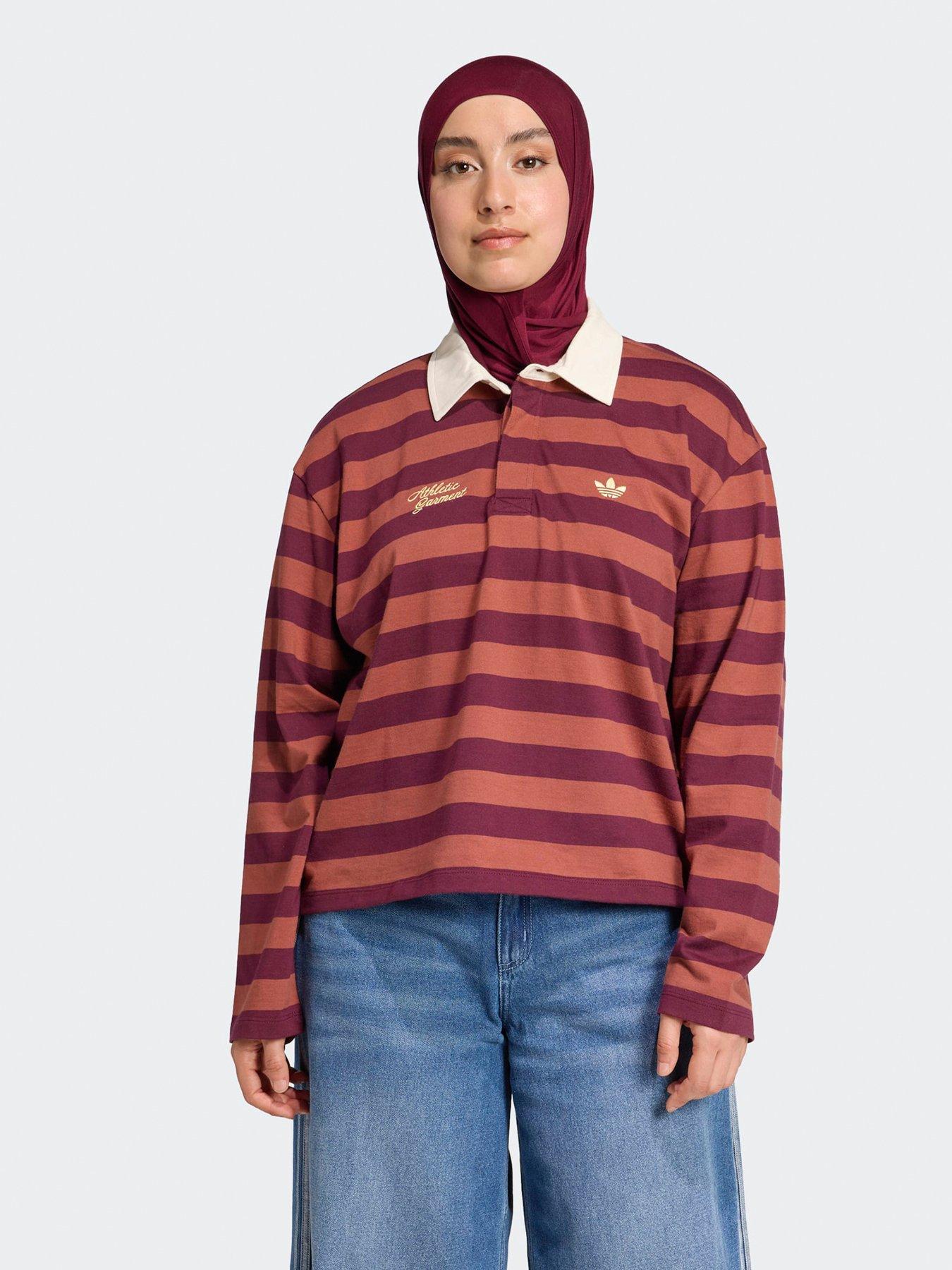 adidas Originals Womens Long Sleeve Graphic Polo - Dark Red