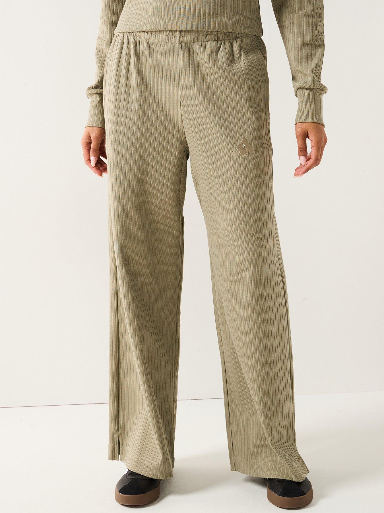 adidas Sportswear Womens Wide Leg Ribbed Pant - Green