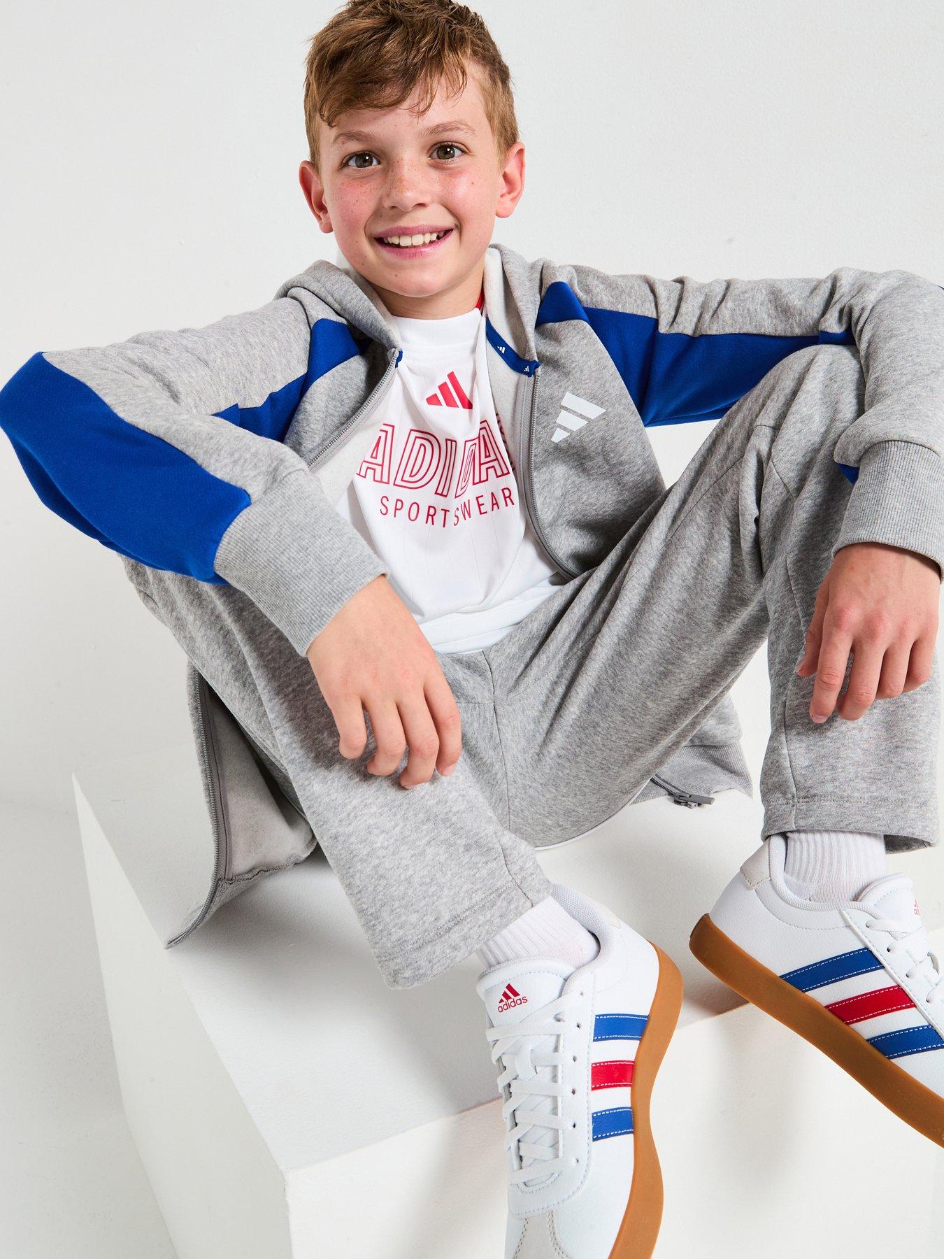 adidas Sportswear Junior Boys Seasonal Essentials Colorblock Fleece Tracksuit -grey
