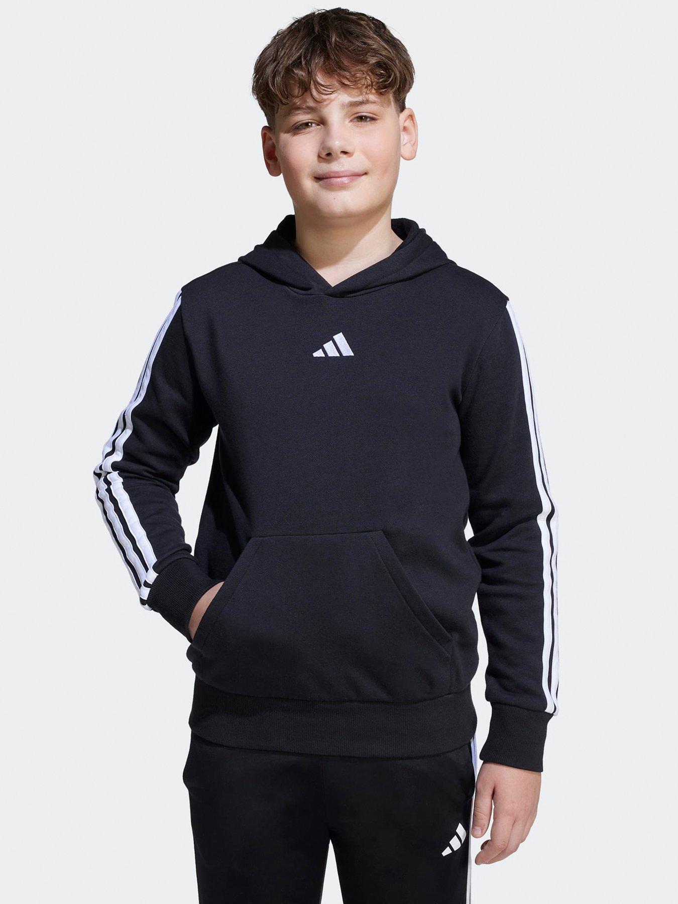 undefined Junior Unisex Essentials Three Stripe Hoodie-black