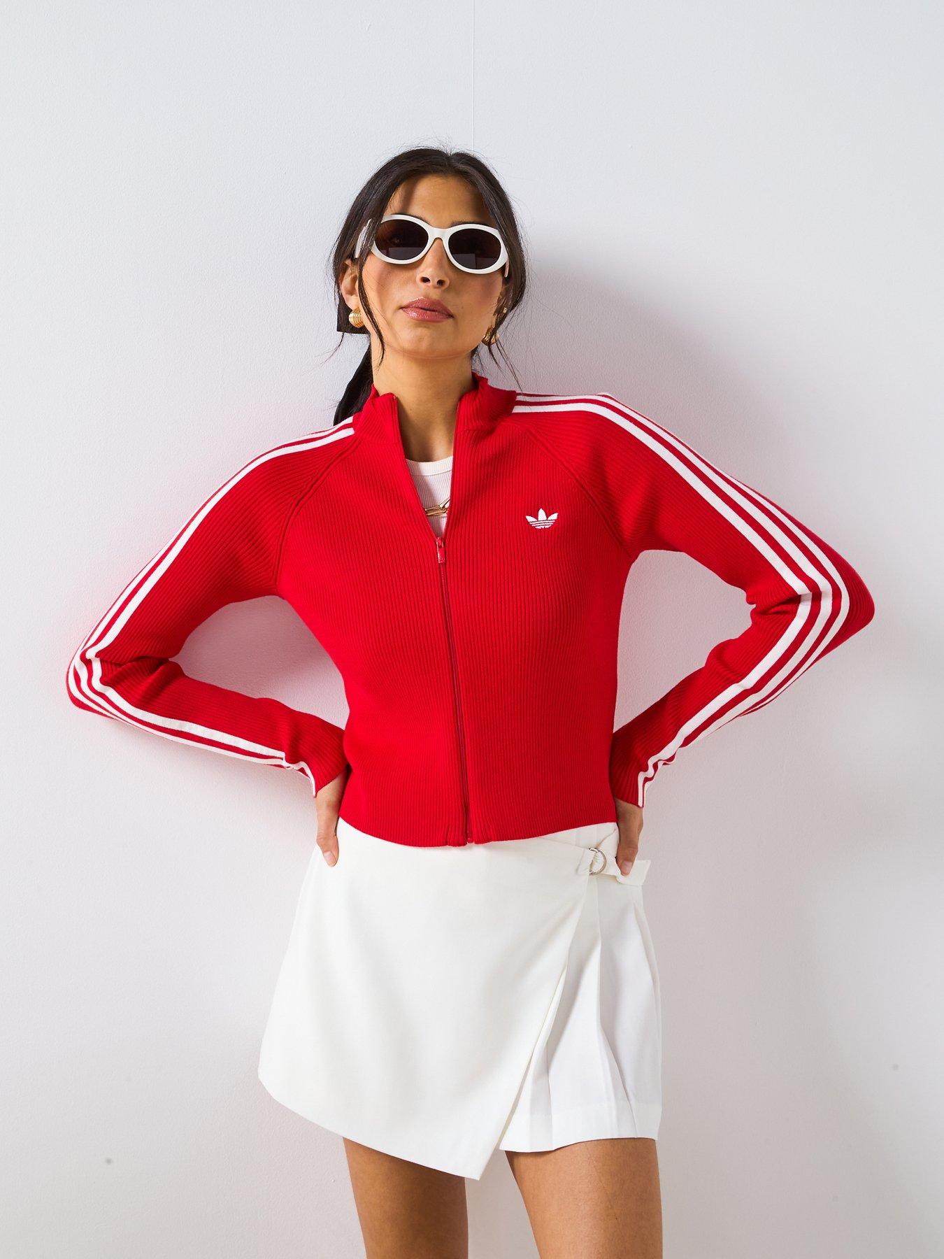 Image 1 of 4 of adidas Originals Women's Adicolor 3 Stripes Slim Knit Tracksuit Top - Red