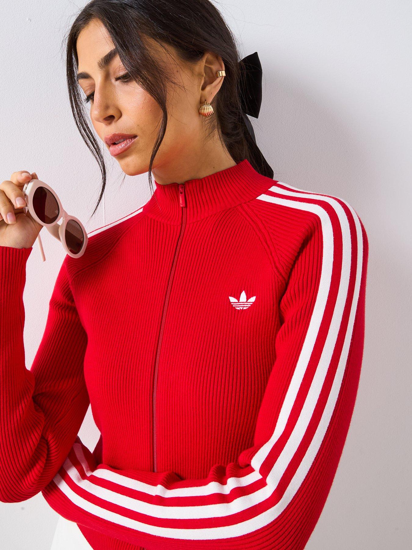 Image 4 of 4 of adidas Originals Women's Adicolor 3 Stripes Slim Knit Tracksuit Top - Red