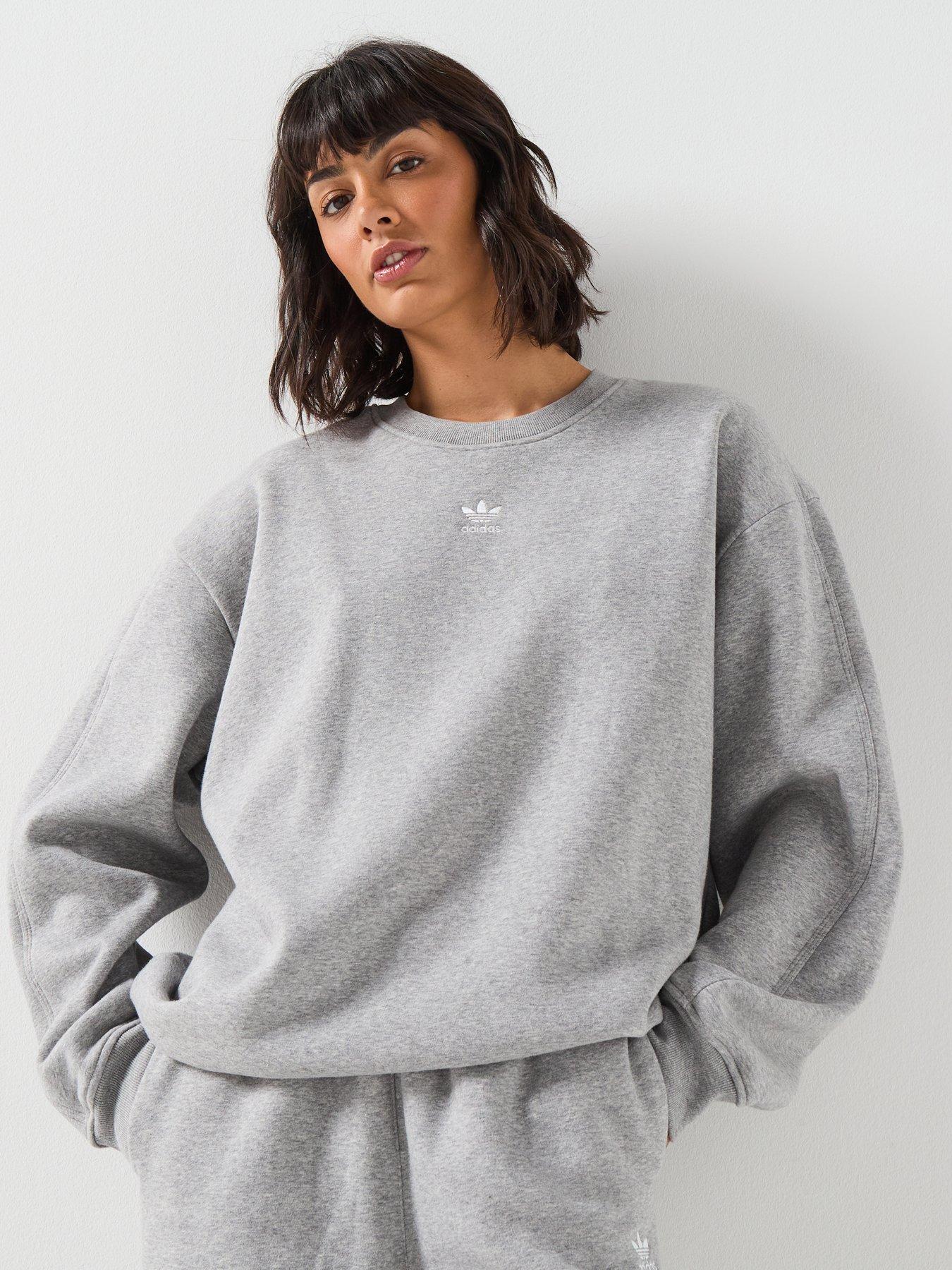 Adidas Originals Women'S Essentials Fleece Oversized Crew Sweatshirt - Grey