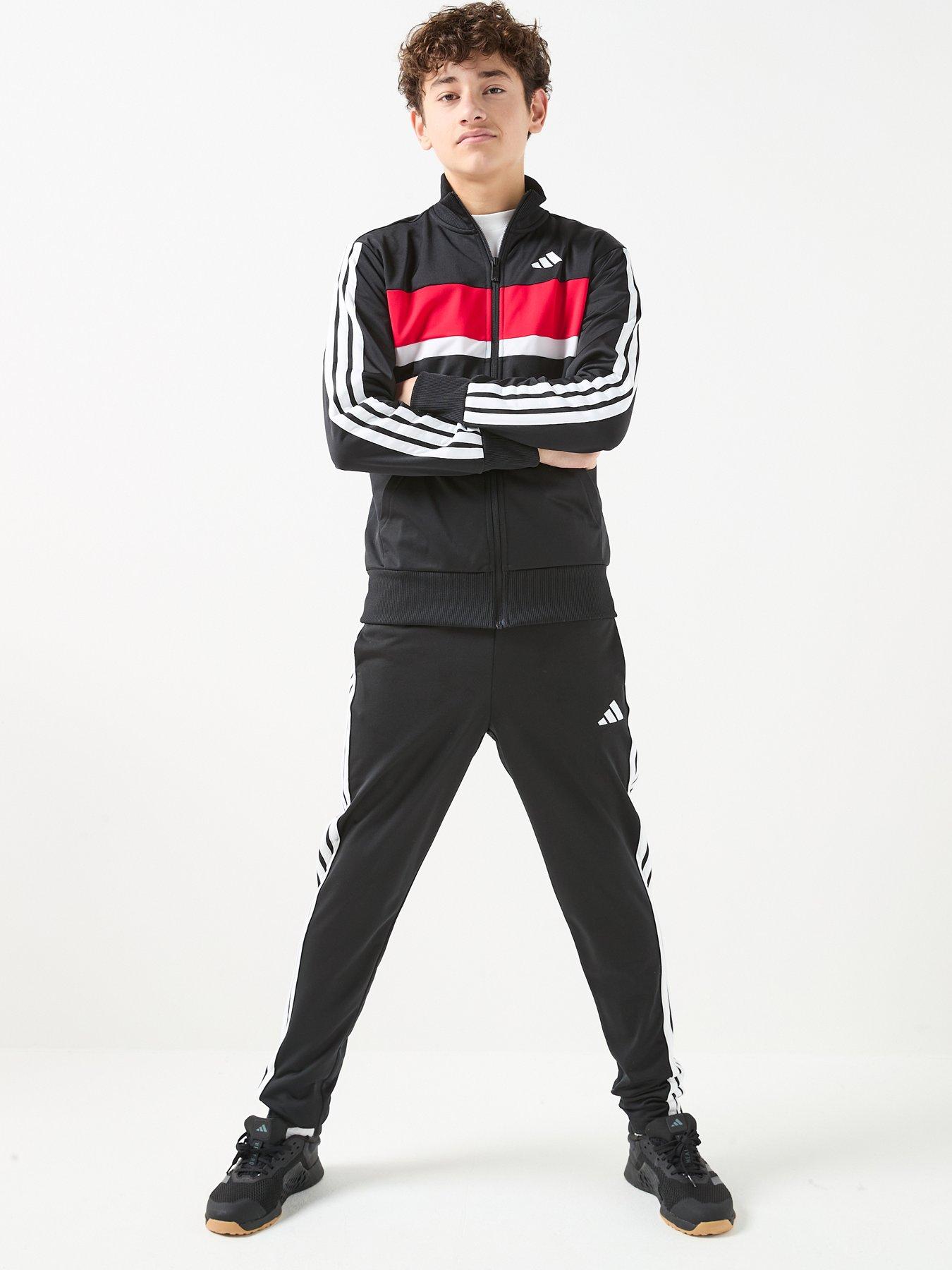 Adidas Sportswear Junior Boys Seasonal Essentials Tiberio 3-Stripes Tricot Tracksuit - Black