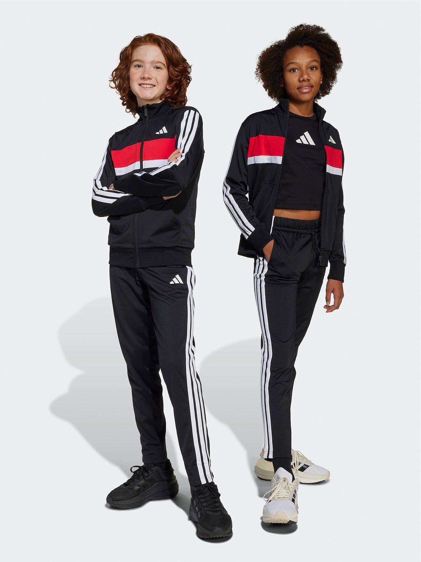 Image 1 of 5 of adidas Sportswear Junior Boys Seasonal Essentials Tiberio 3-stripes Tricot Tracksuit -black
