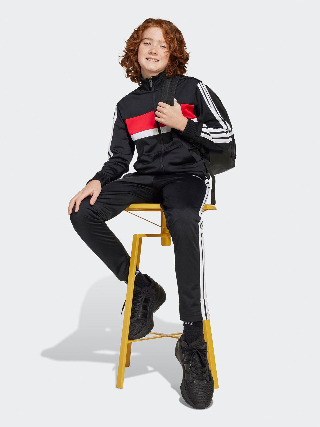 Image 3 of 5 of adidas Sportswear Junior Boys Seasonal Essentials Tiberio 3-stripes Tricot Tracksuit -black