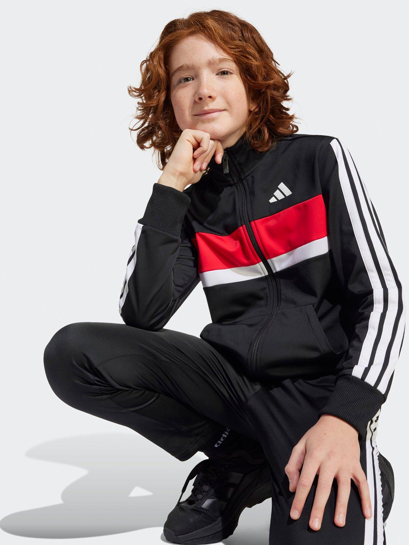Image 5 of 5 of adidas Sportswear Junior Boys Seasonal Essentials Tiberio 3-stripes Tricot Tracksuit -black
