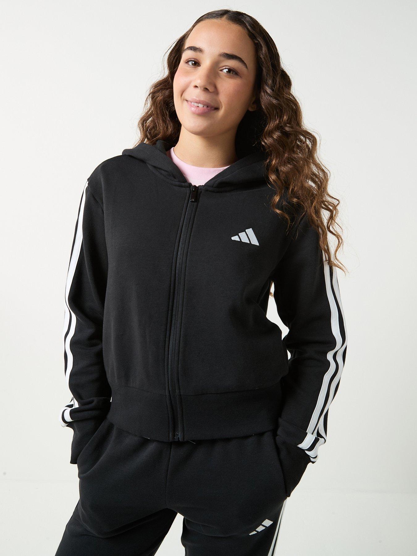 Adidas Sportswear Junior Girls Fleece Hoodie And Pant Tracksuit- Black