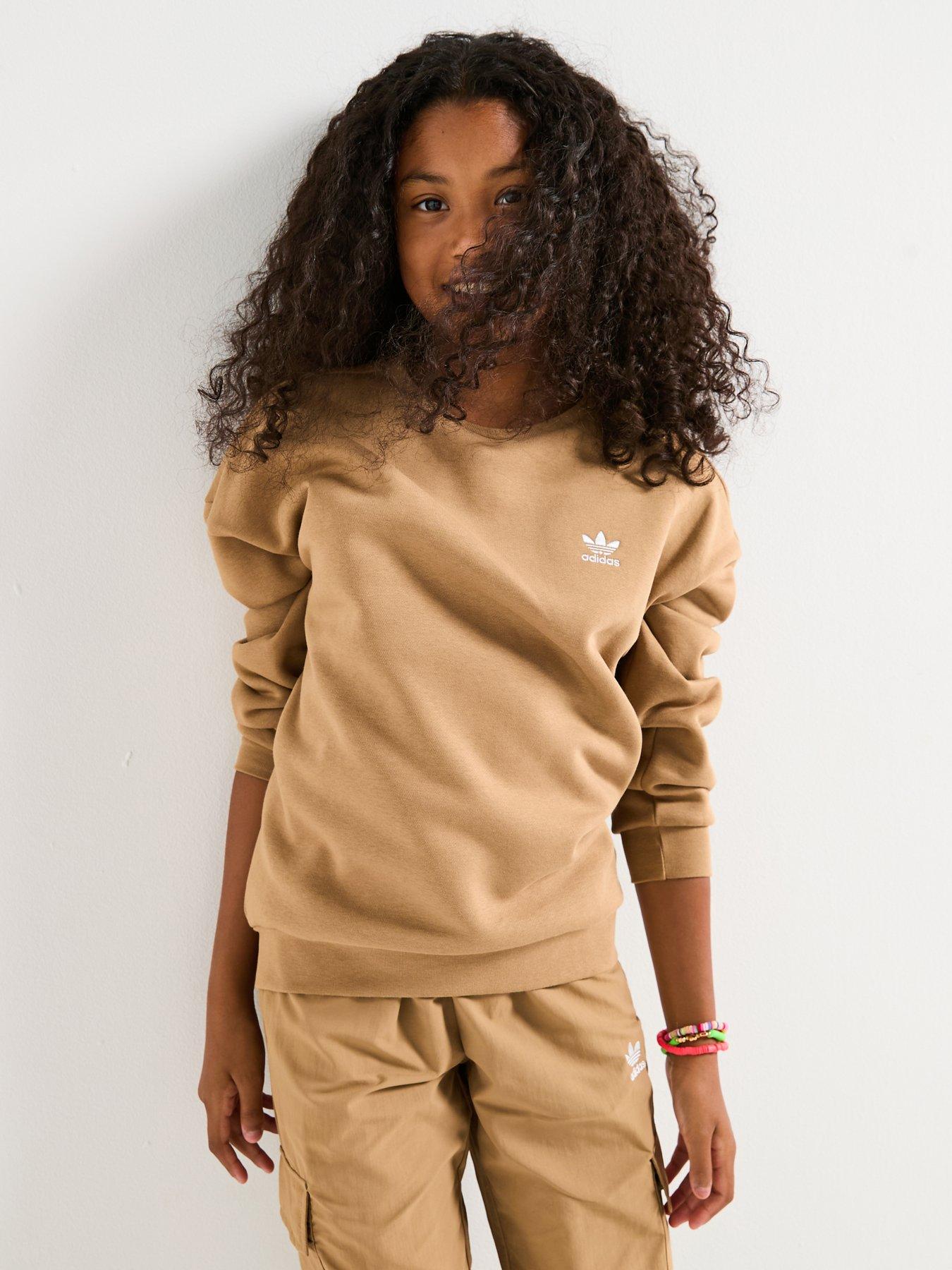 adidas Originals Junior Girls Trefoil Essentials Boyfriend Crew Sweatshirt - Brown
