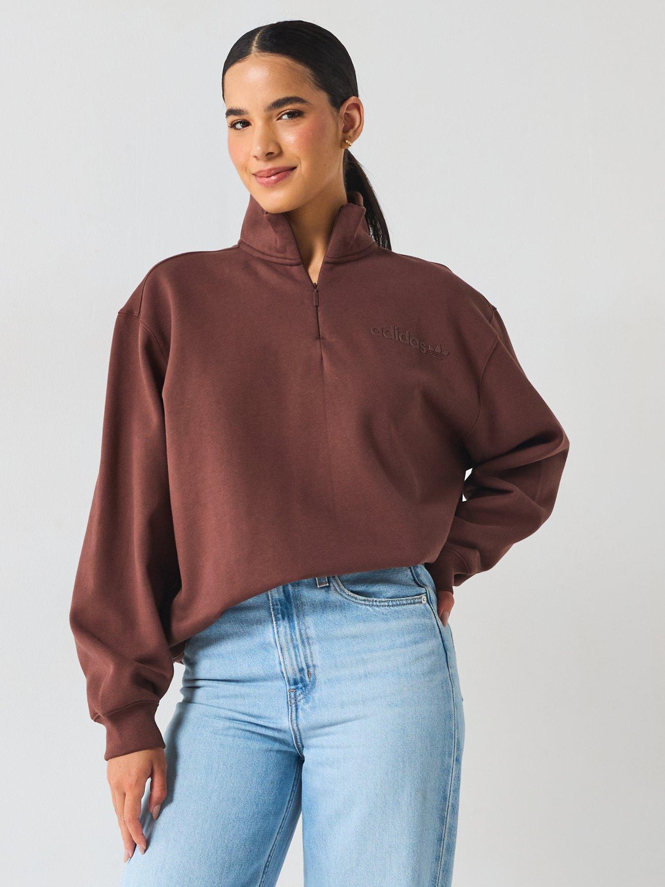 Image 5 of 6 of adidas Originals Women's Essential Linear Quarter Zip - Brown