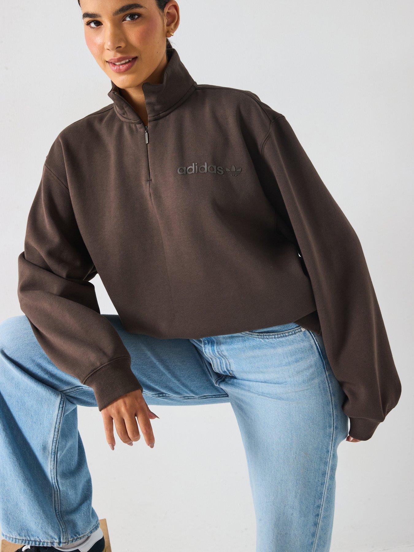 Image 1 of 6 of adidas Originals Womens Essential Linear Quarter Zip - Brown