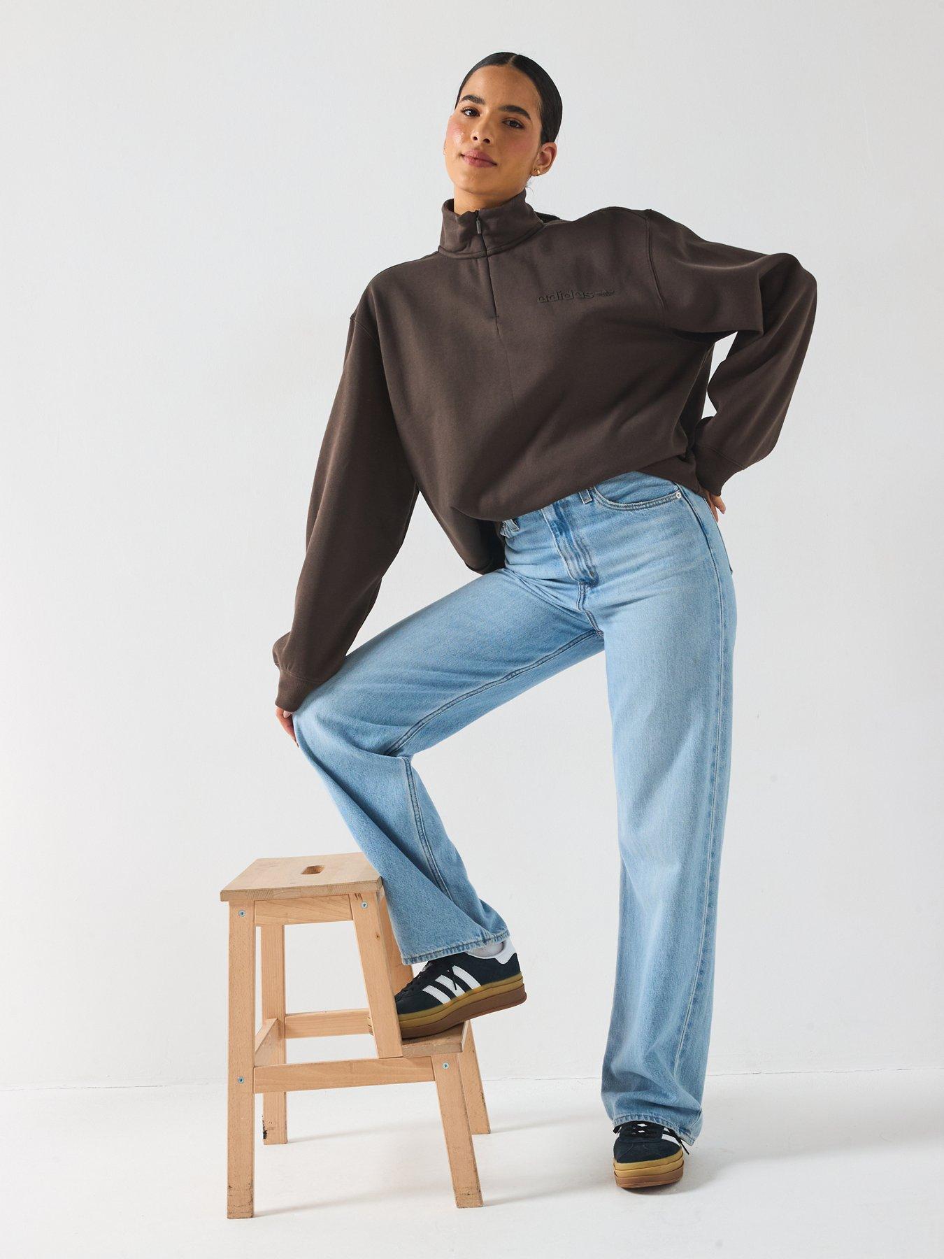 Image 3 of 6 of adidas Originals Womens Essential Linear Quarter Zip - Brown