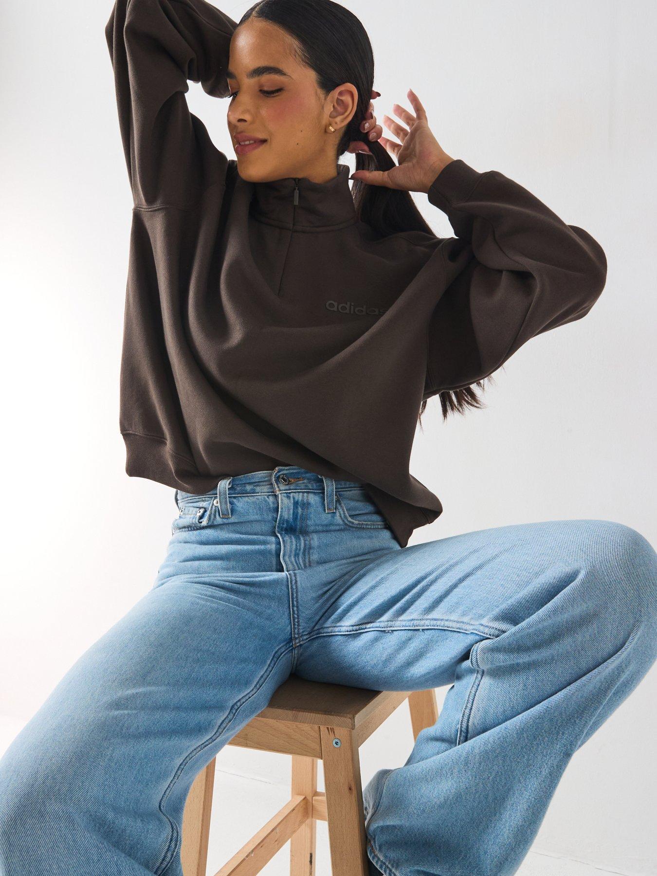 Image 4 of 6 of adidas Originals Womens Essential Linear Quarter Zip - Brown