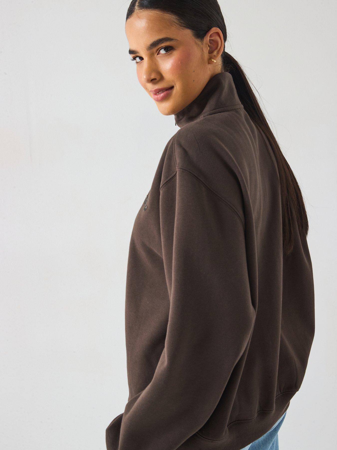 Image 5 of 6 of adidas Originals Womens Essential Linear Quarter Zip - Brown