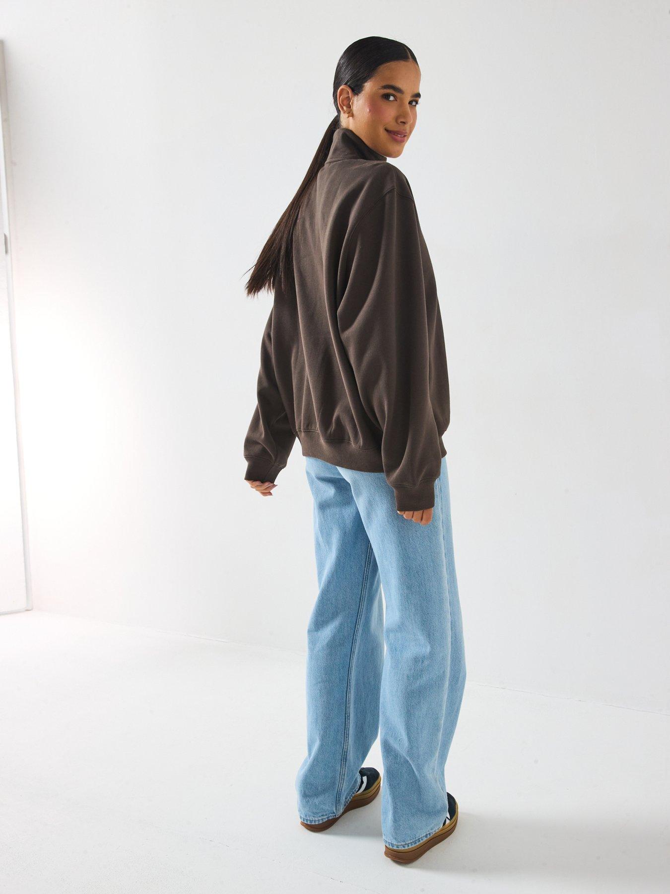 Image 6 of 6 of adidas Originals Womens Essential Linear Quarter Zip - Brown