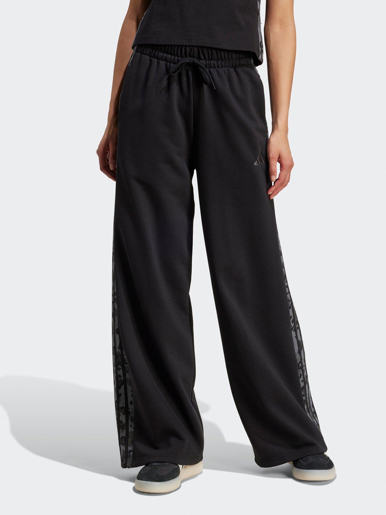 undefined Women's Animal Print 3-stripes Open Hem Pants - Black
