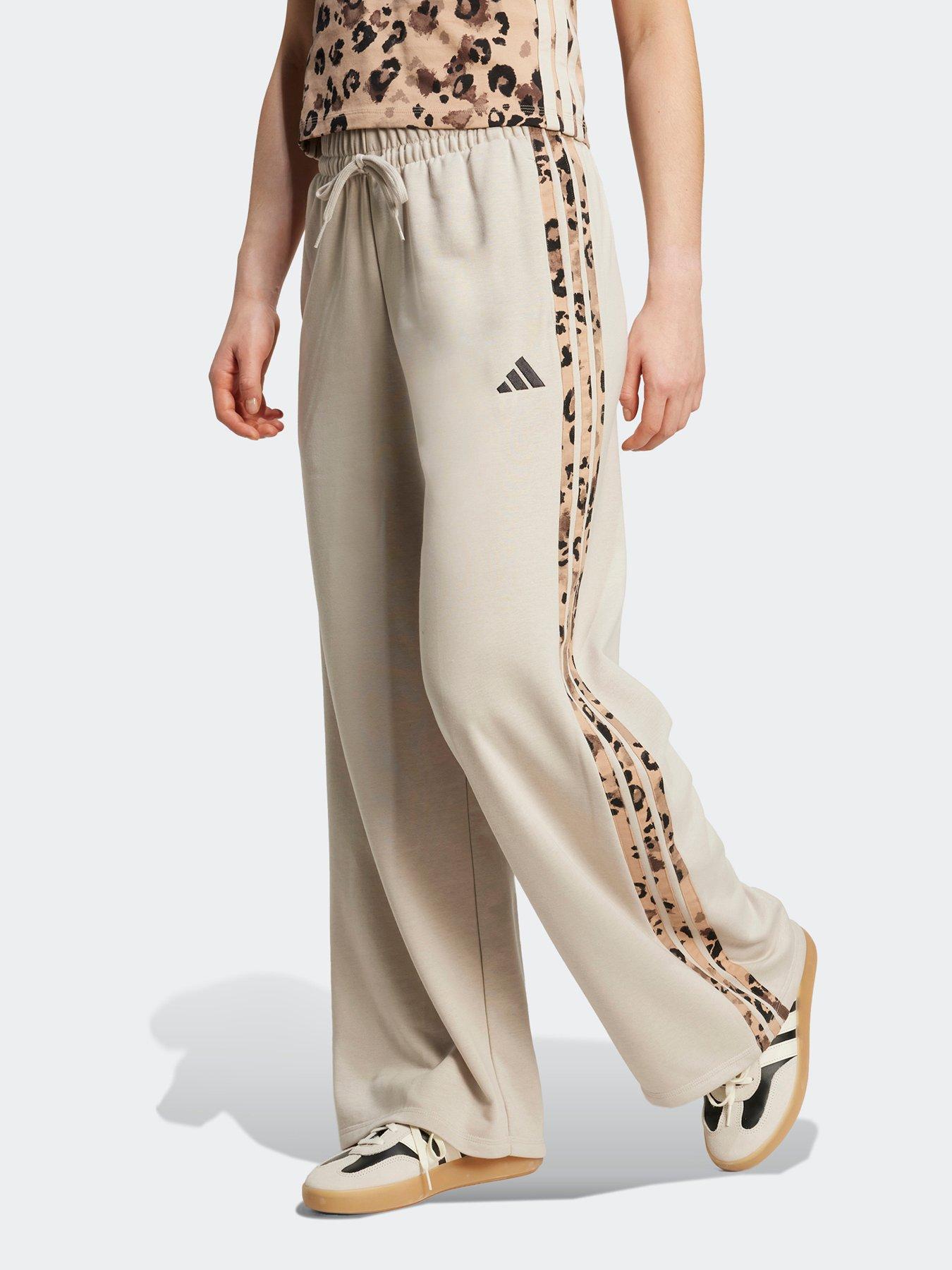 undefined Women's Animal Print 3-stripes Open Hem Pants - Grey