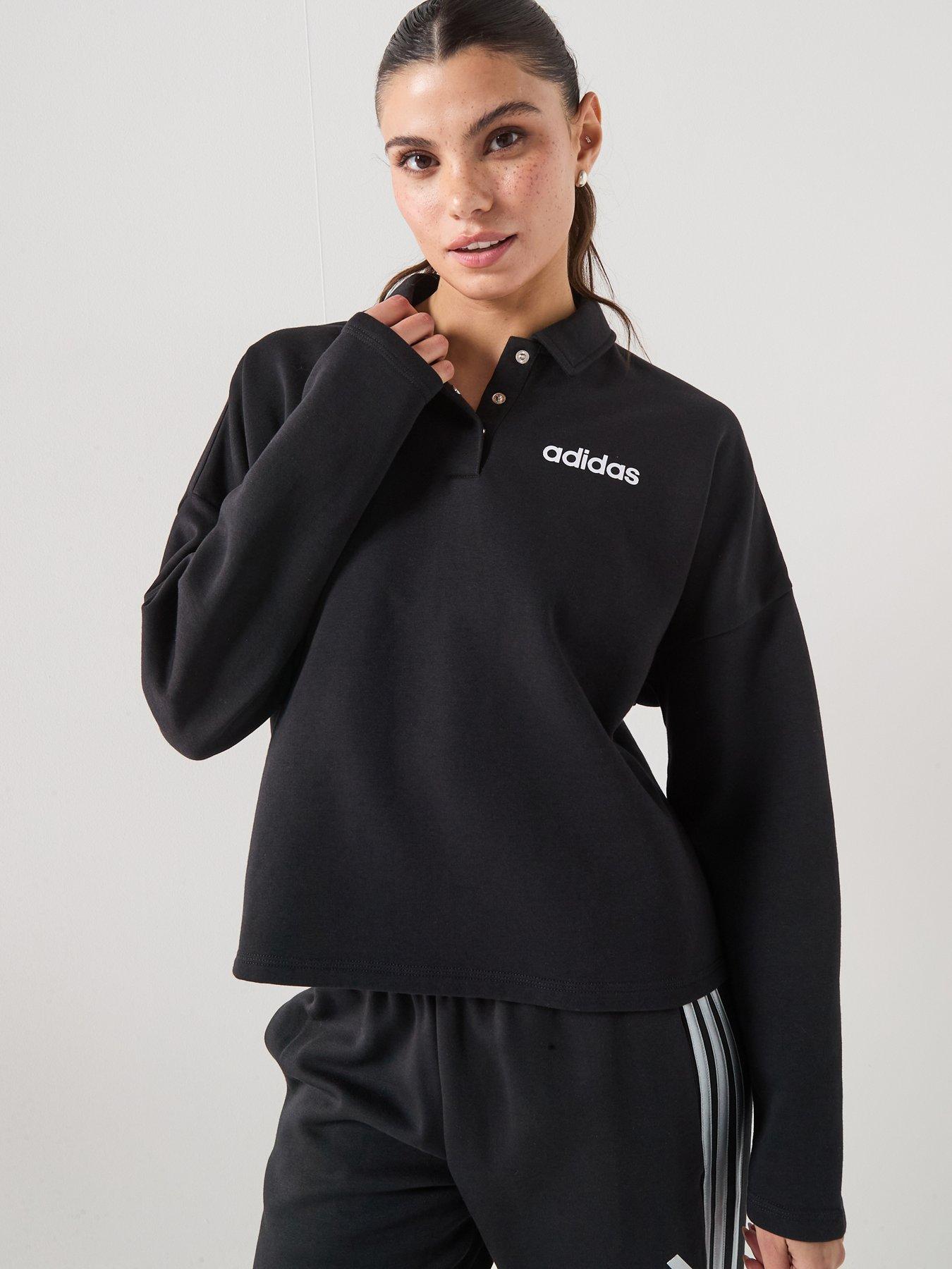 adidas Sportswear Women's Essentials Linear Fleece Polo Sweatshirt, Black, Size Xs, Women