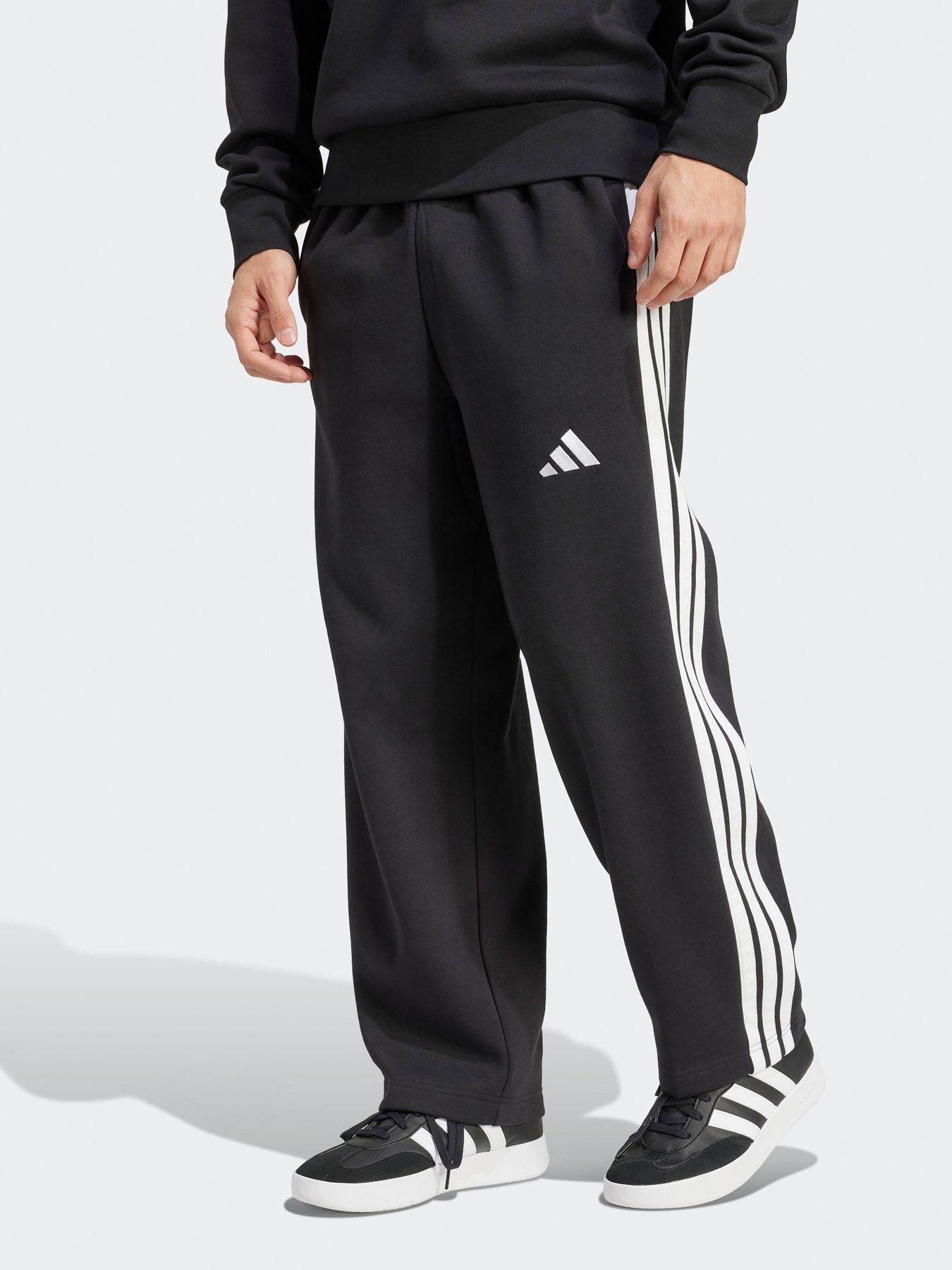 undefined Men's Essentials 3 Stripes Fleece Wide Leg Pants - Black