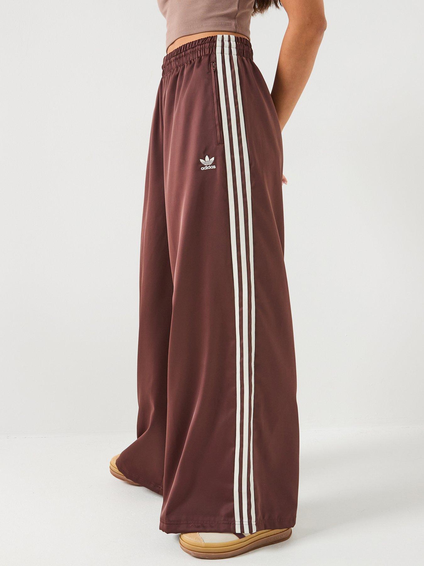 adidas Originals Women's Adicolor Tracksuit Pants with Satin Wide Leg - Brown