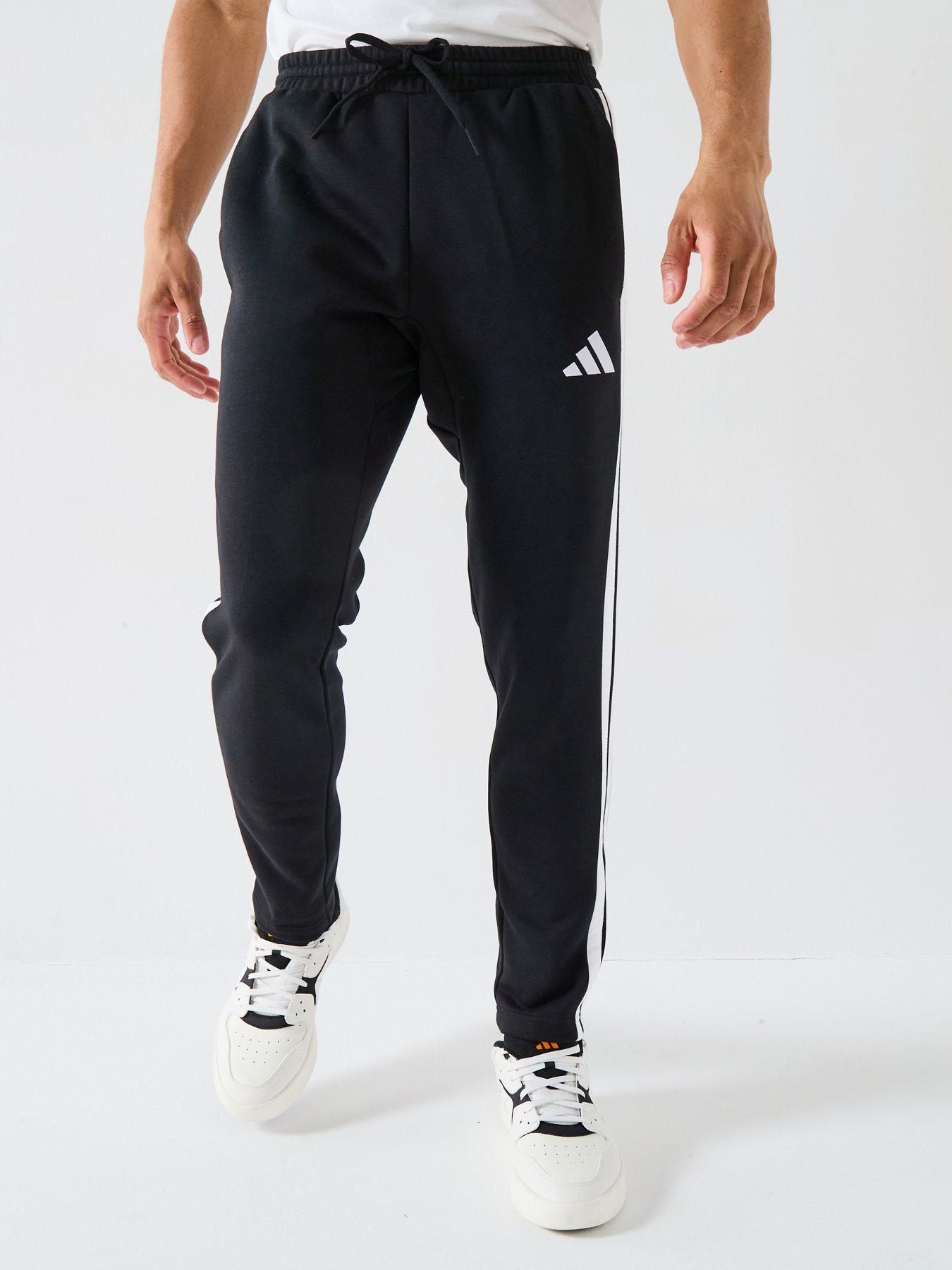 undefined Men's Essentials 3-stripes Fleece Pants Open Hem - Black