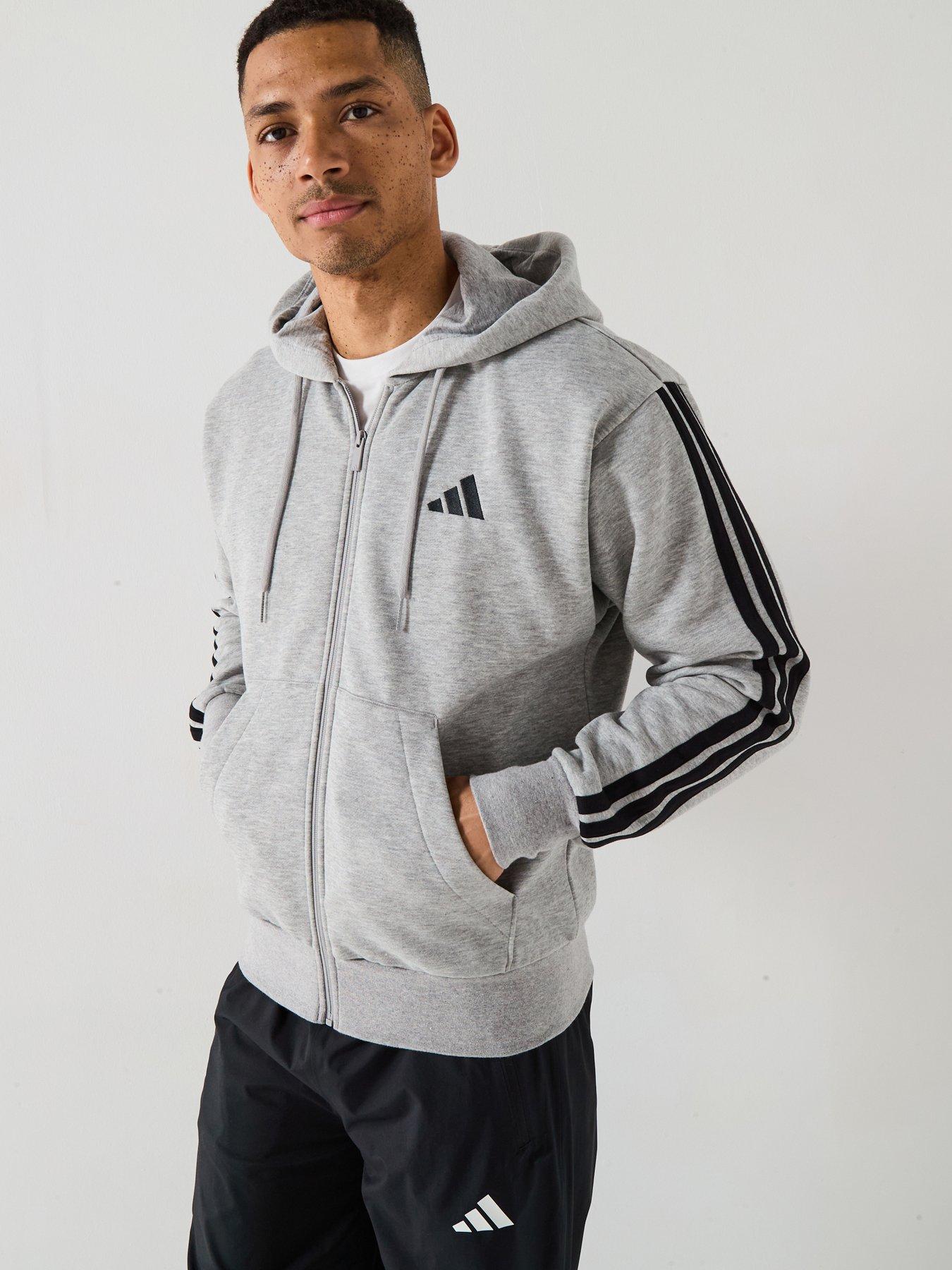 adidas Sportswear Men's Essential 3-stripes Fleece Hoodie Grey