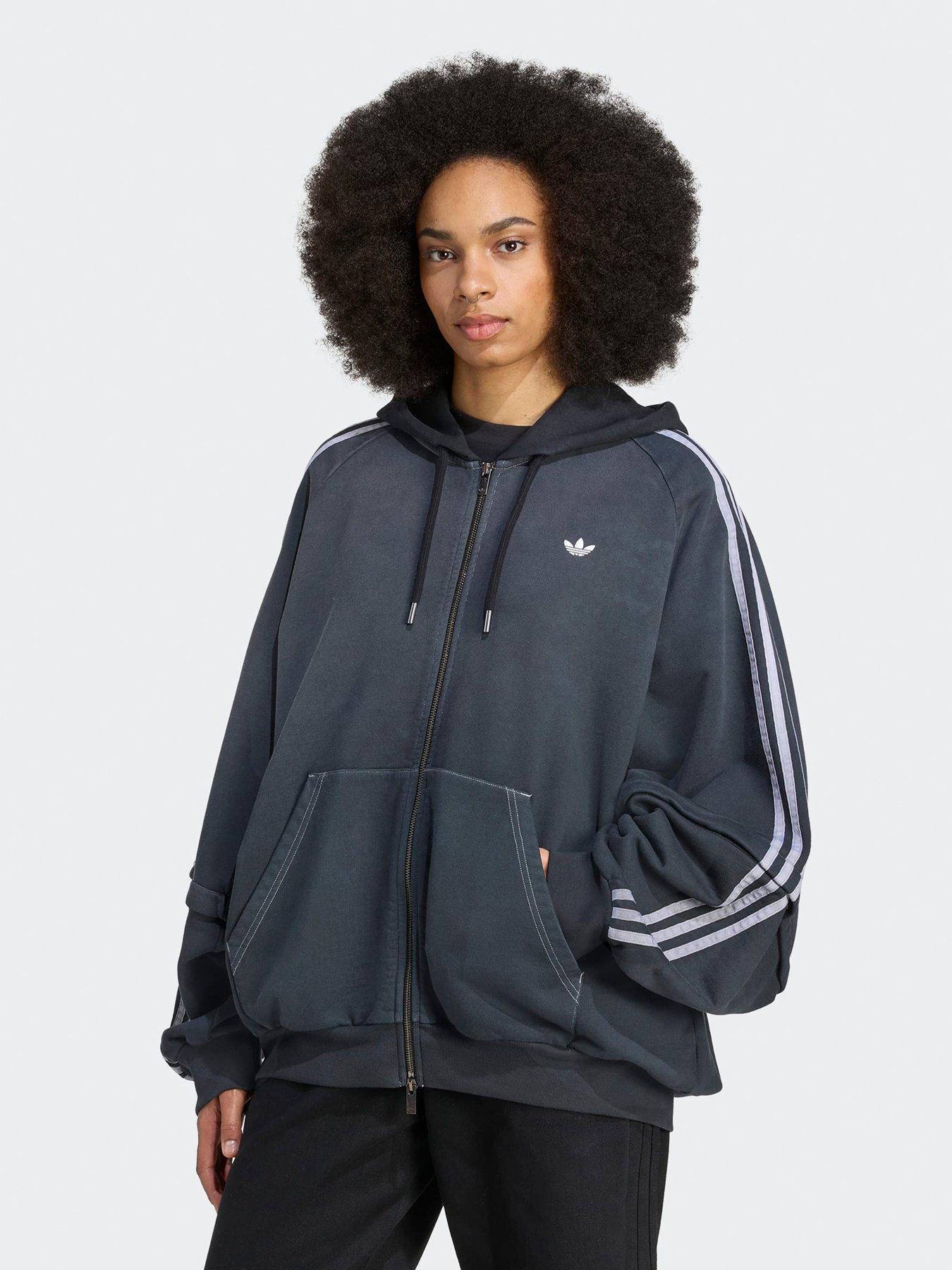 adidas Originals Womens Teamgeist Oversized Full Zip Hoodie - Black