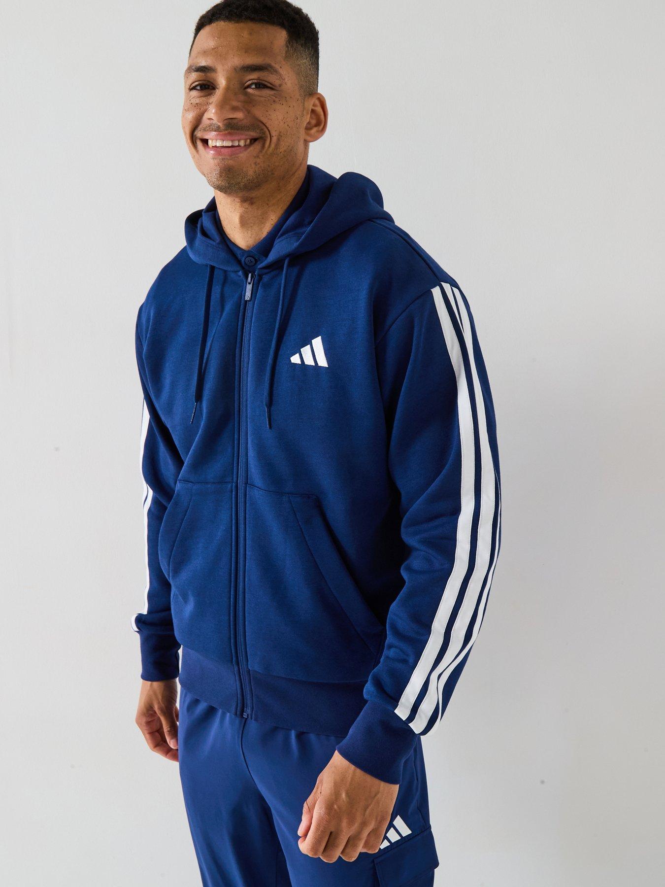undefined Men's Essentials 3-stripes Fleece Hoodie - Blue
