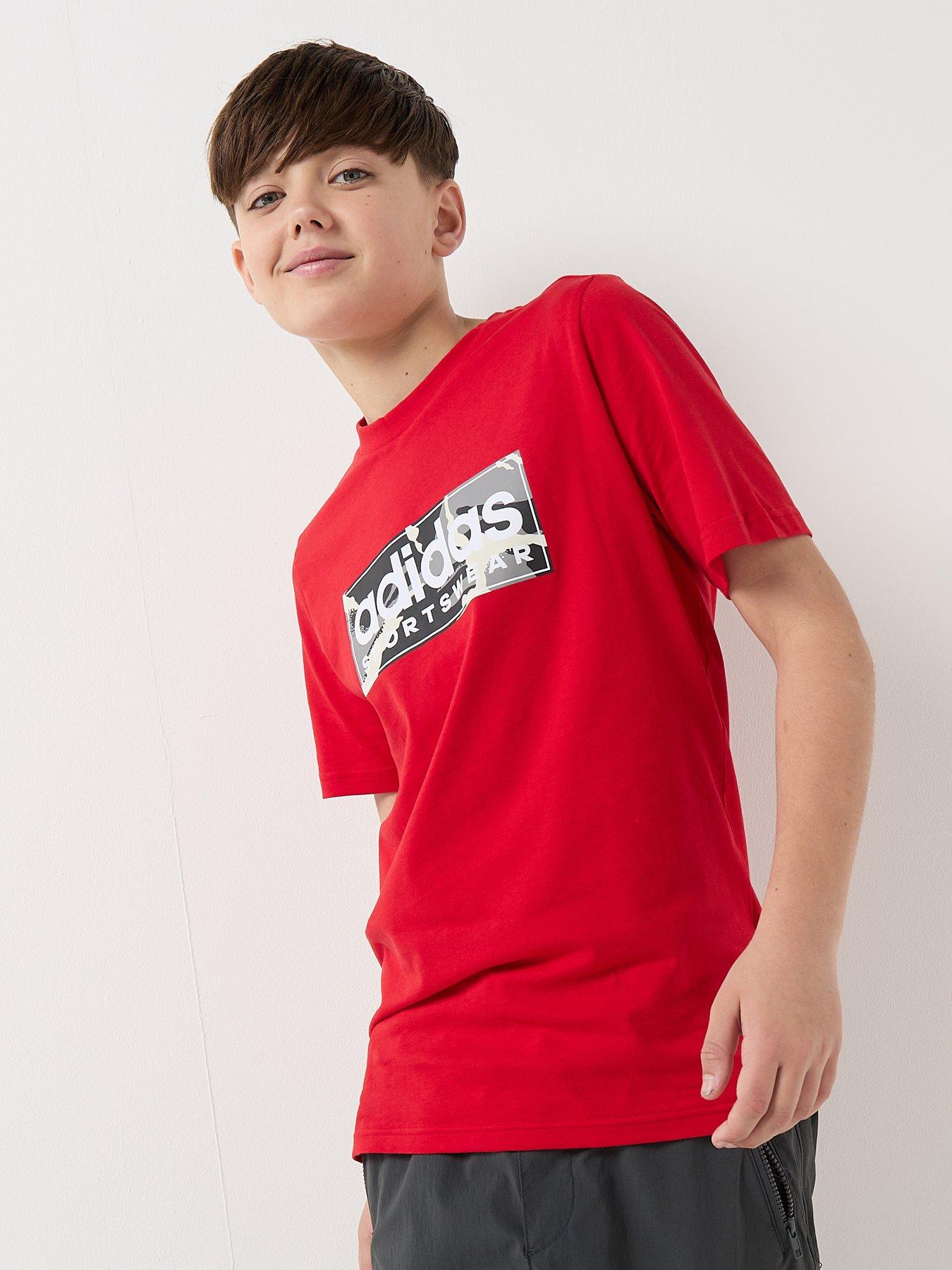 Image 1 of 5 of adidas Sportswear Junior Boys Camo Linear Graphic T-shirt -red