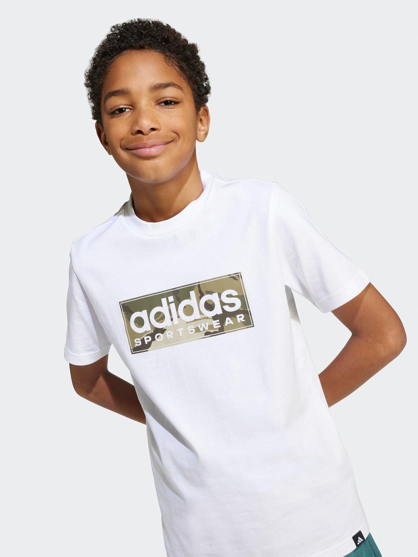Image 4 of 5 of adidas Sportswear Junior Boys Camo Linear Graphic T-shirt -white