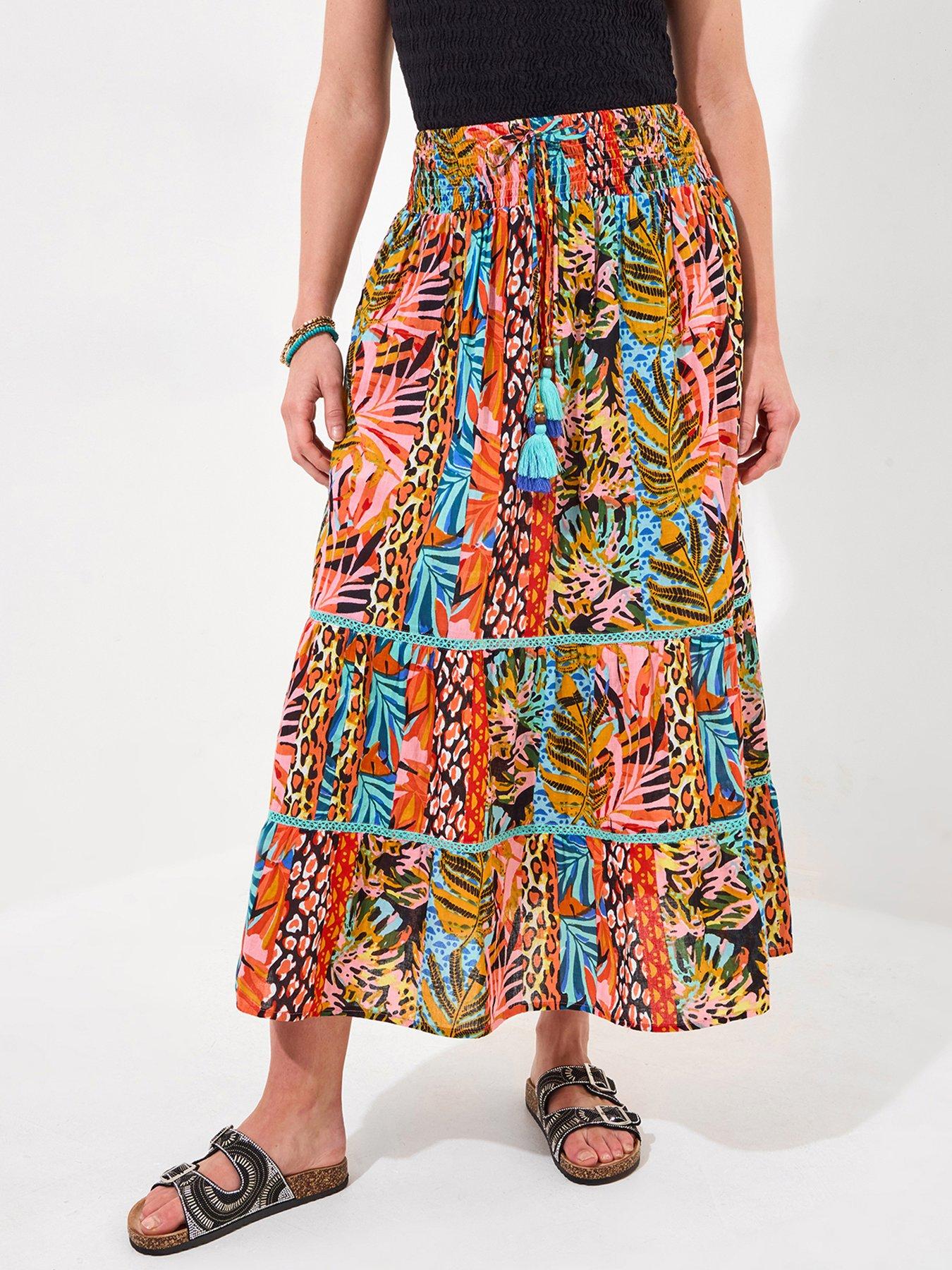 Image 1 of 5 of Joe Browns Tropical Paradise Tiered Maxi Skirt - Orange