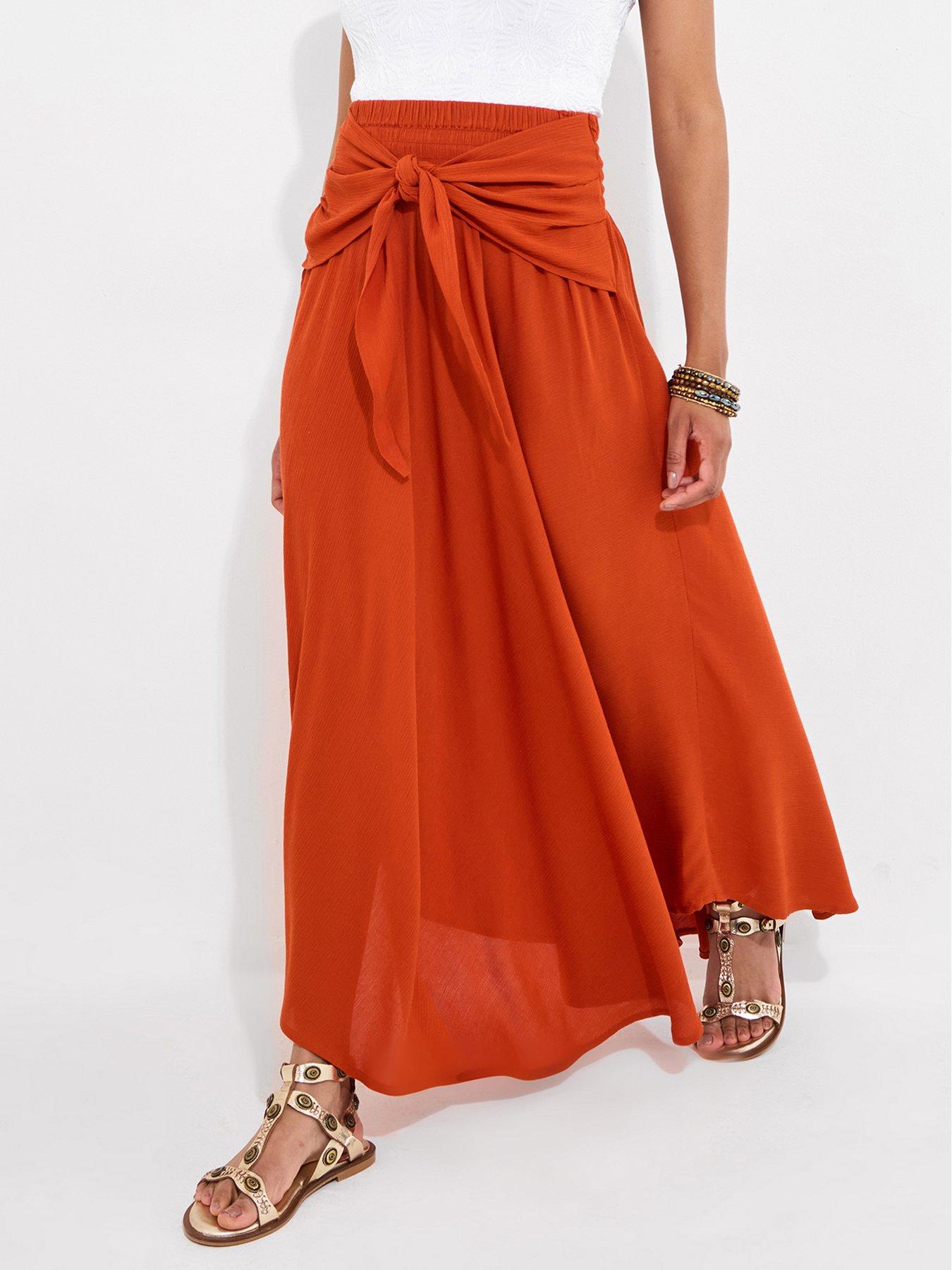 undefined Florrie Tie Front Crinkle Skirt - Orange