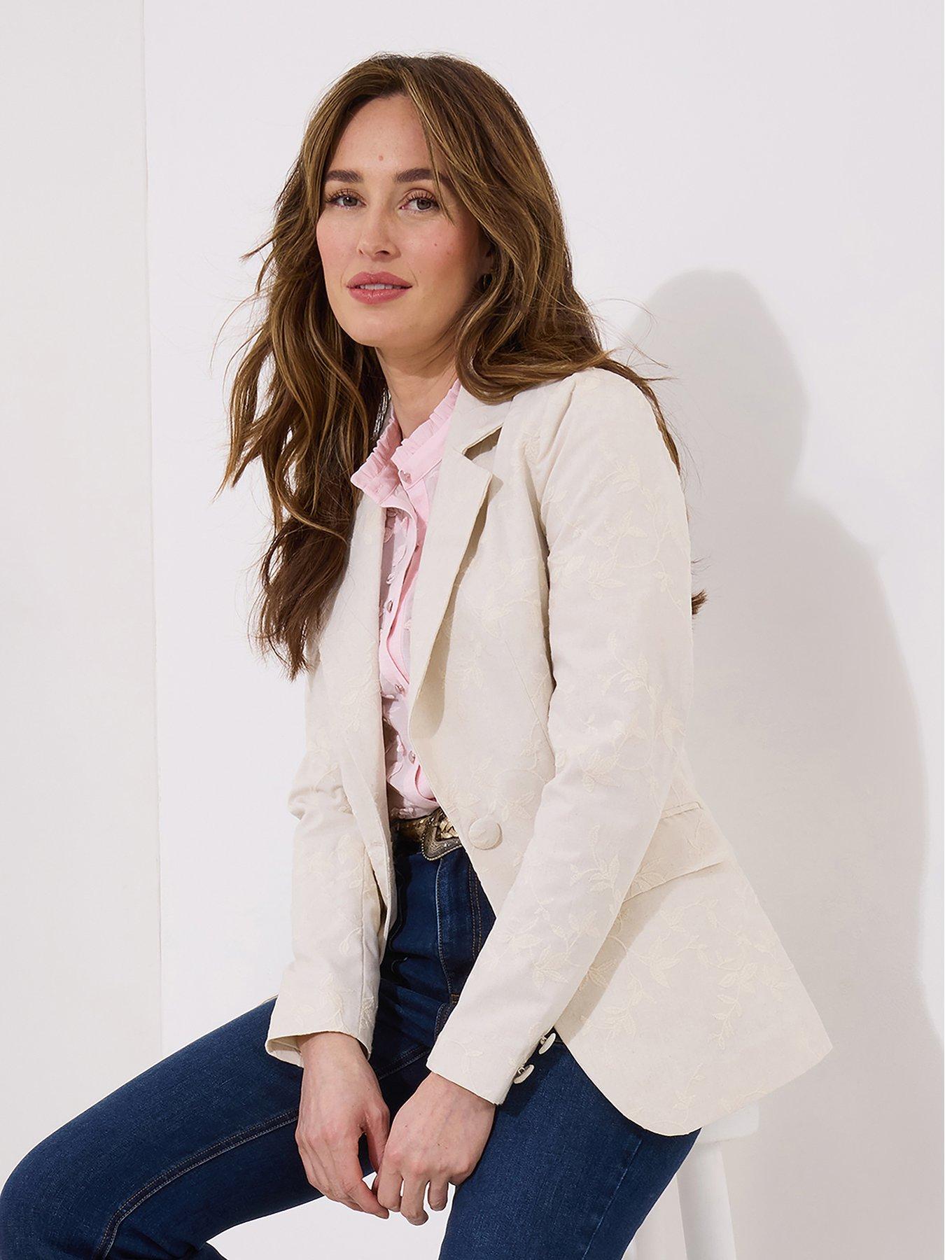 undefined Enchanting Embroidered Linen Mix Jacket - WHITE