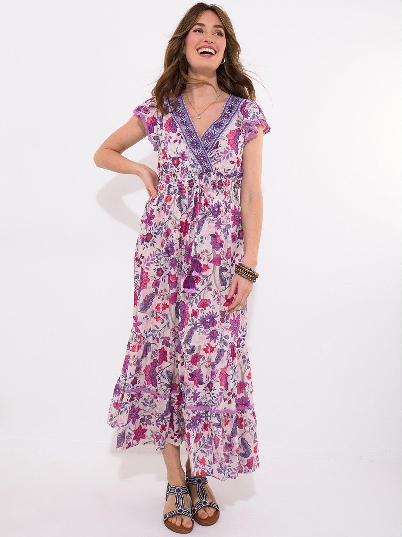 undefined Polly Beaded and Printed Dress - Purple
