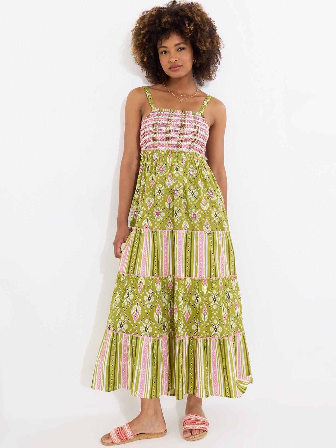 undefined Remarkable Printed and Embellished Maxi Dress - Green