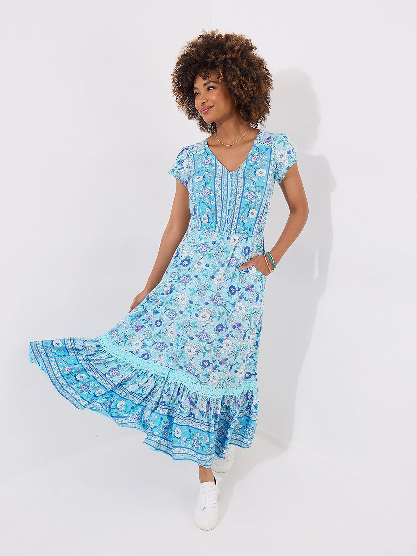 undefined Petite Floral Fancy Printed Maxi Dress - Blue