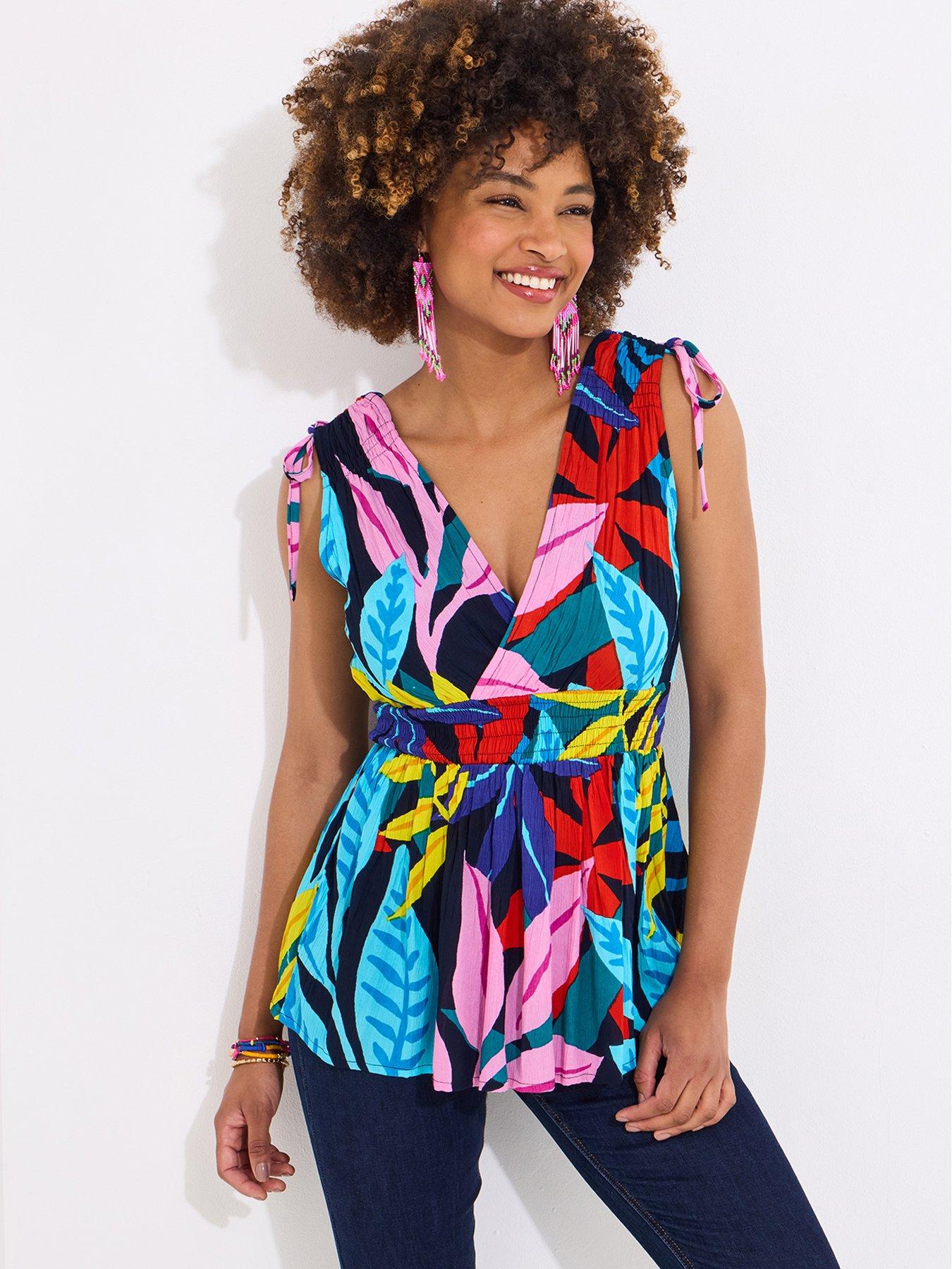 undefined Totally Tropical Tie Shoulder Top - Blue