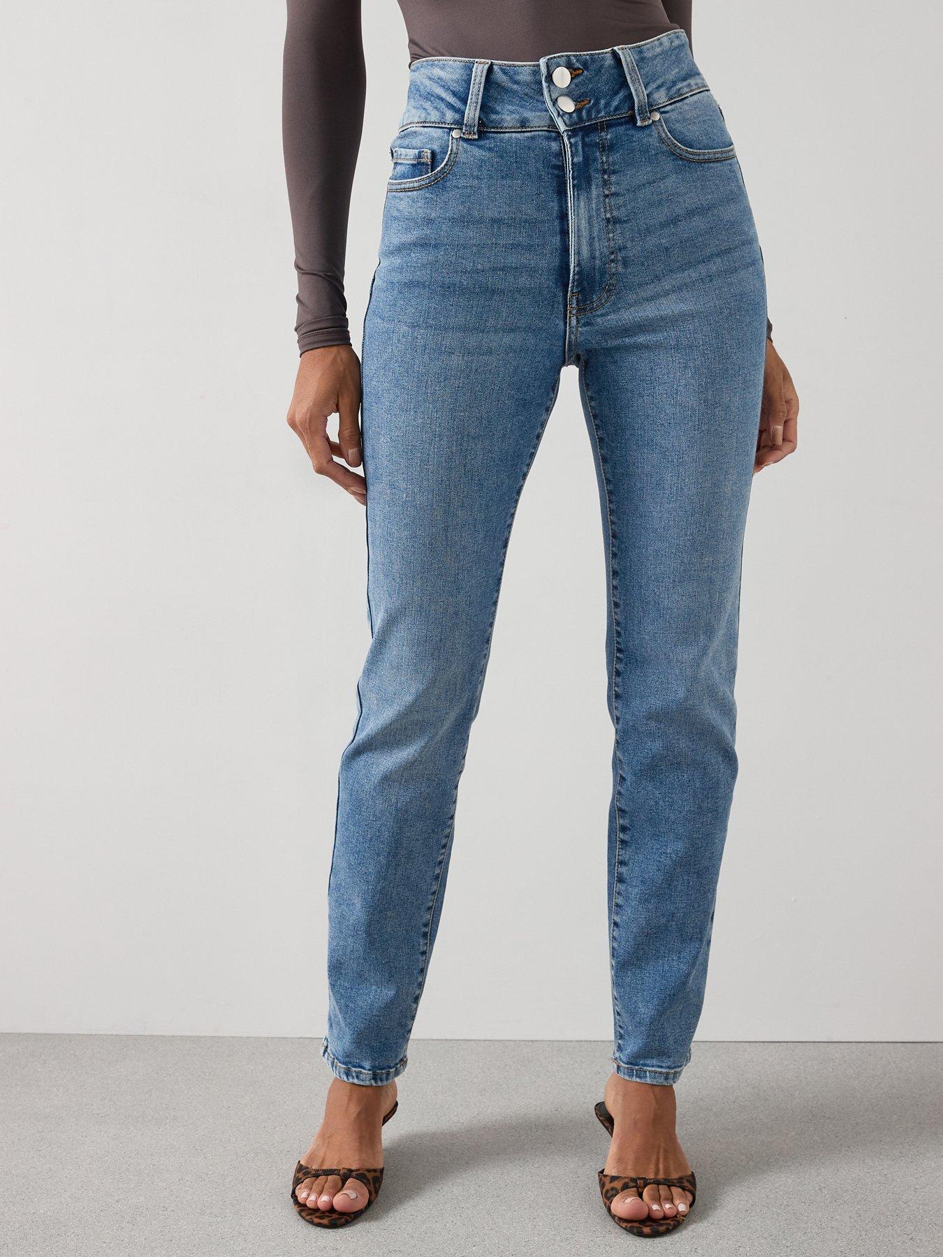 V by Very Shaping Straight Fit Jeans - Mid Wash