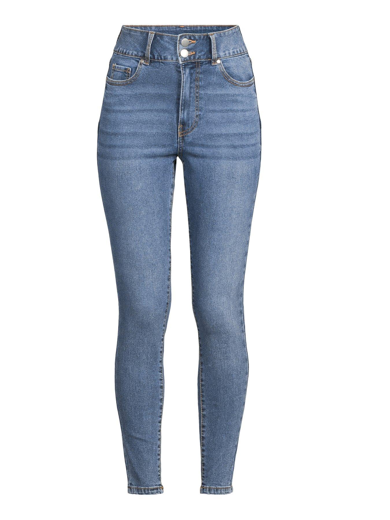 Image 7 of 7 of The Very Collection Shaping Double Button Skinny Jeans - Mid Wash