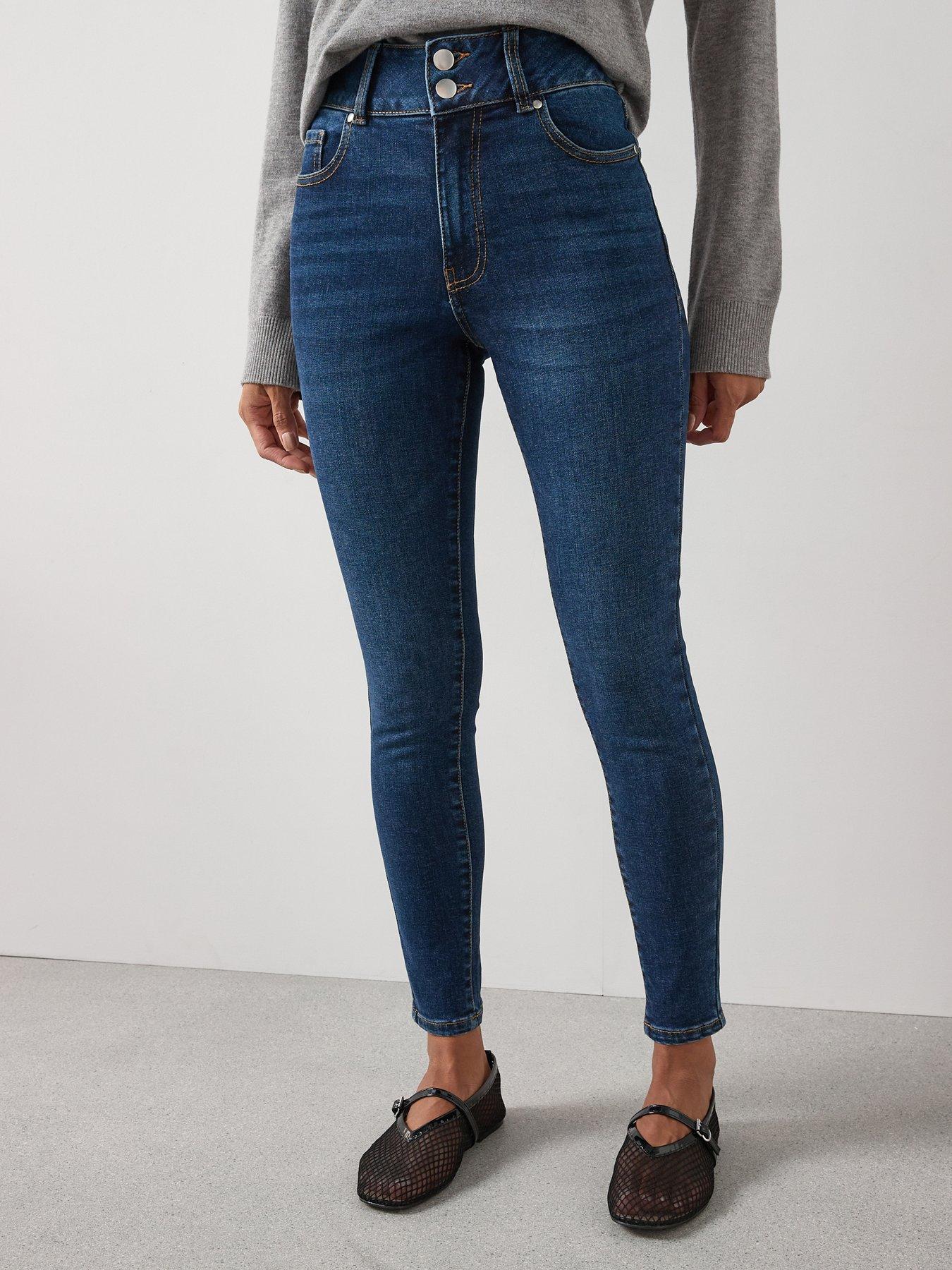V by Very Sculpt Double Button Skinny Jeans - Dark Wash