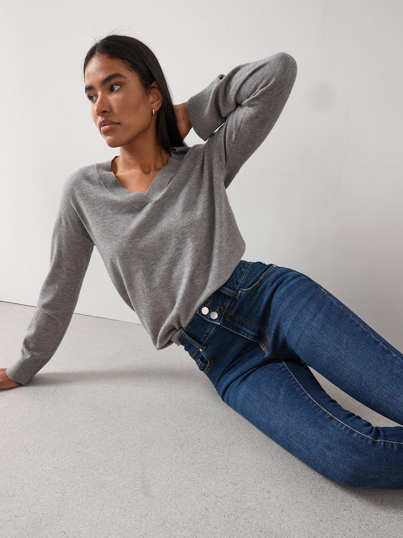Image 5 of 7 of The Very Collection Shaping Double Button Skinny Jeans - Dark Wash