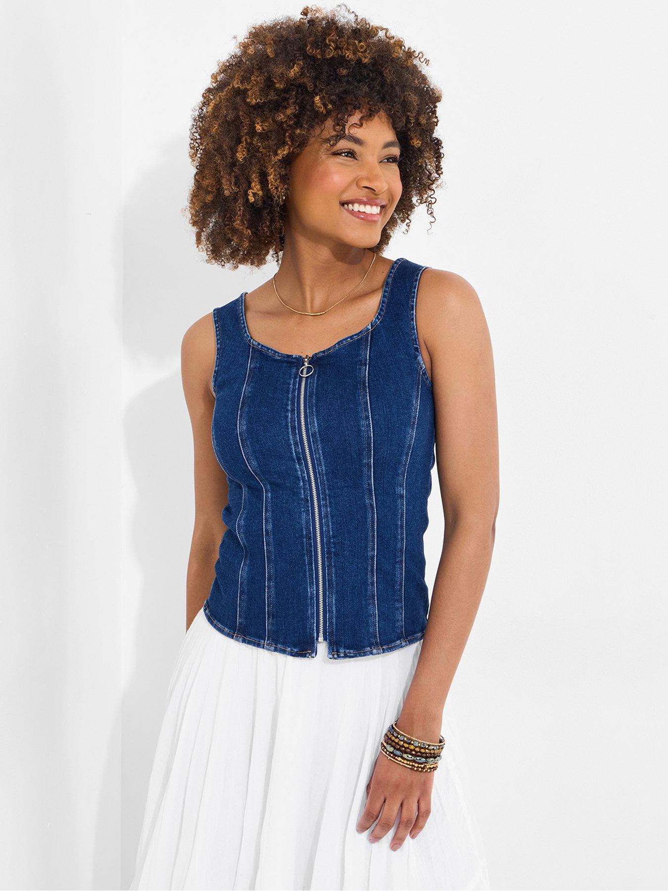 undefined Gigi Stretch Denim Zip Top - Blue