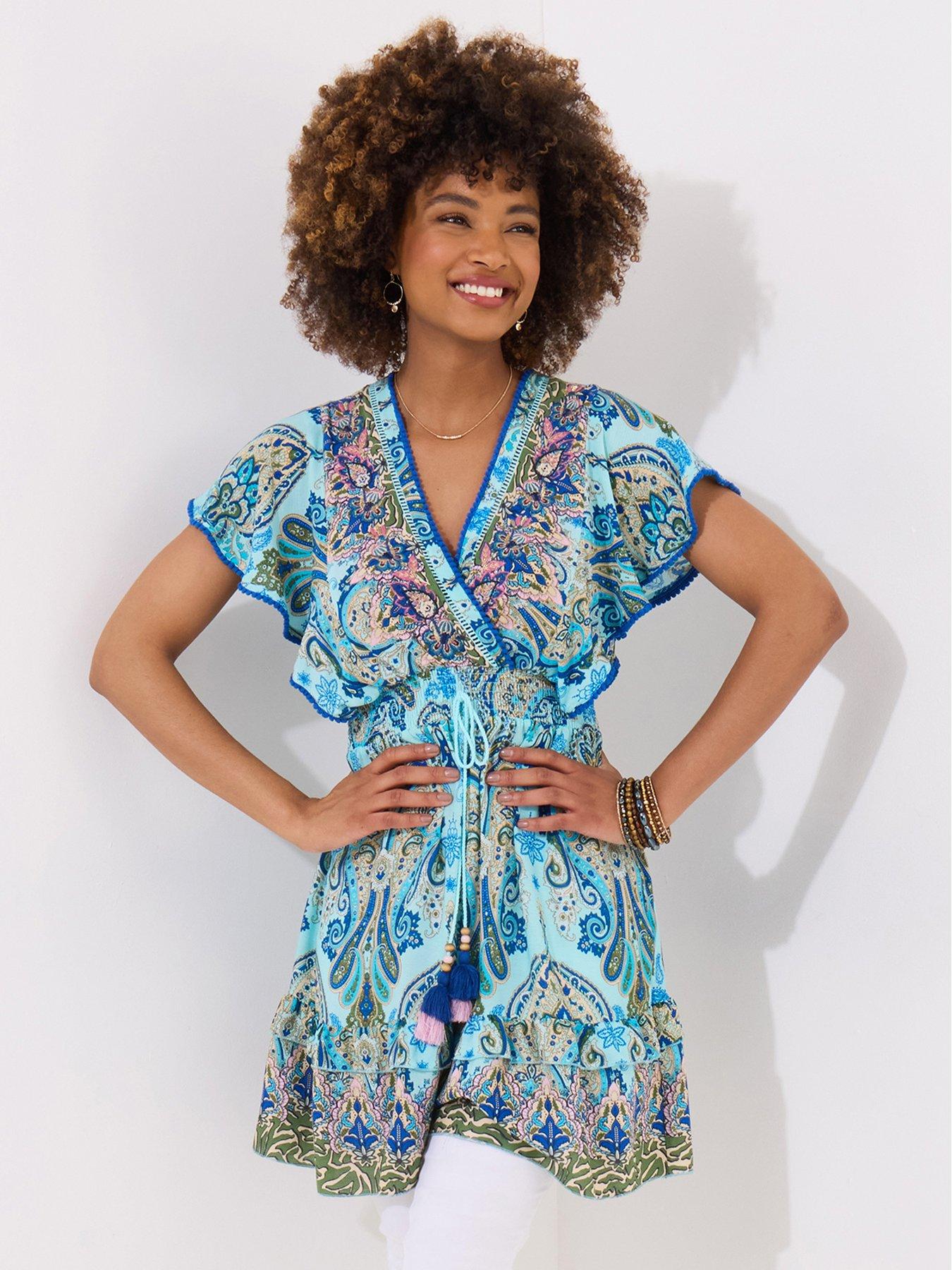 undefined Ophelia Printed And Embroidered Tunic - Blue