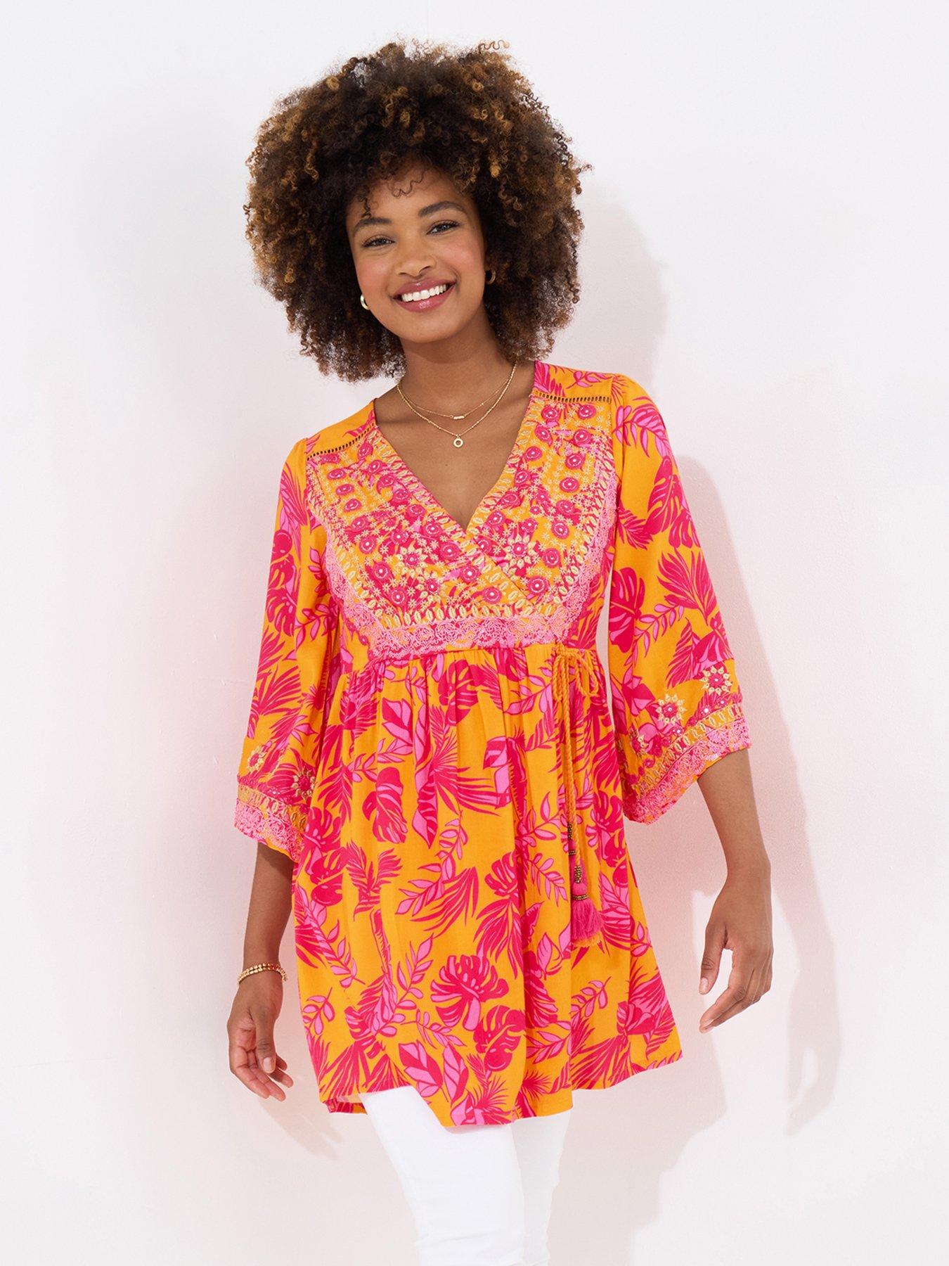 undefined The Heat Of Summer Embroidered Tunic - Orange