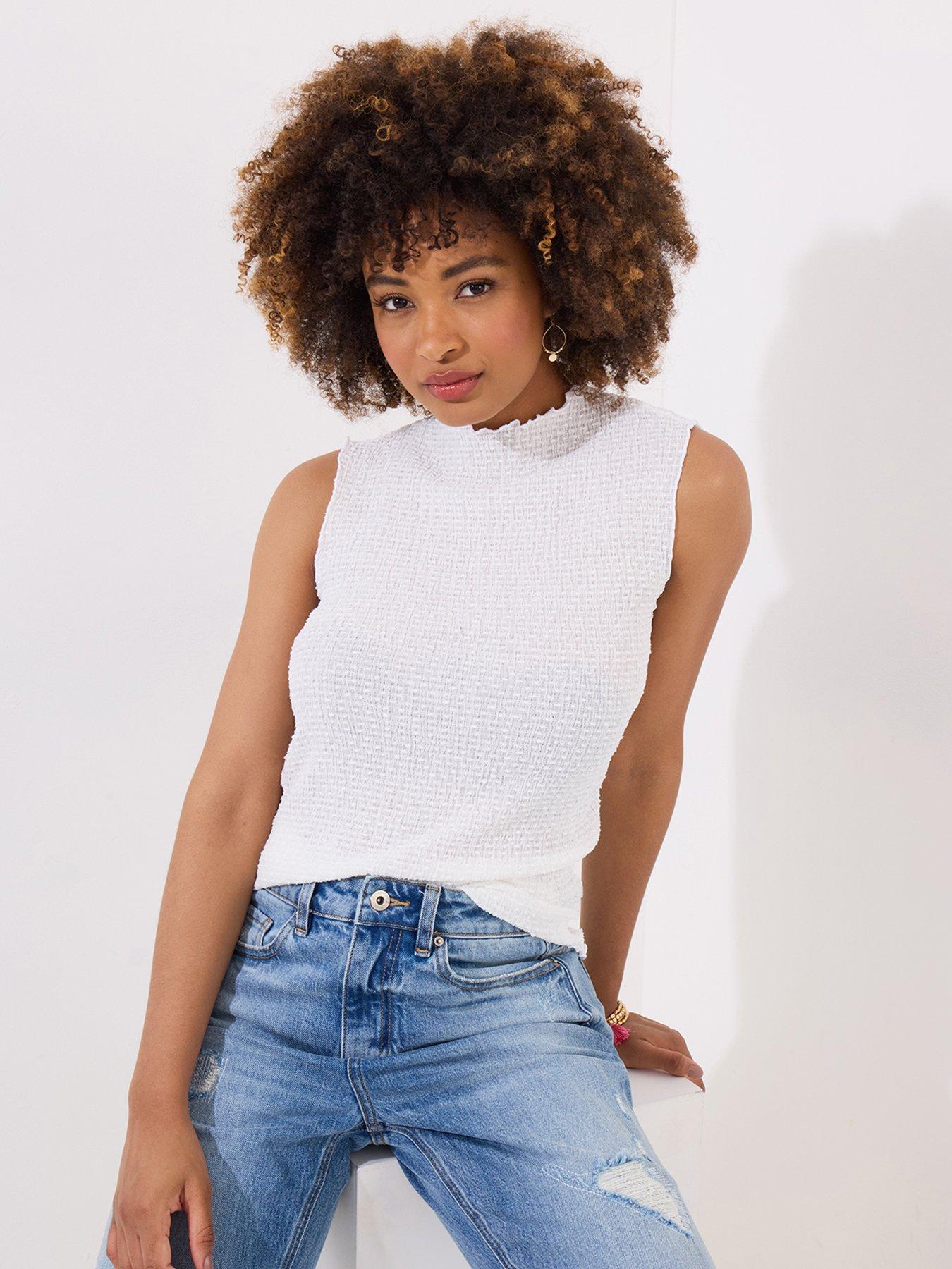 undefined Sophia Textured Lettuce Edge Top - White
