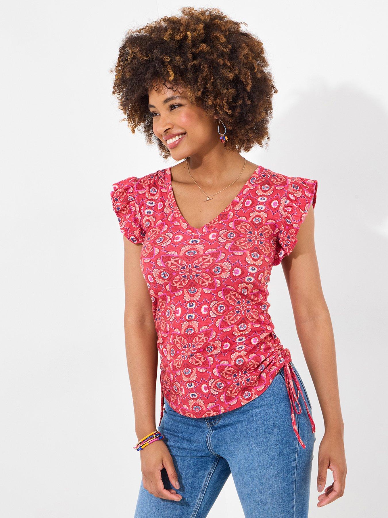 undefined Loretta Ruched Side Top - Red