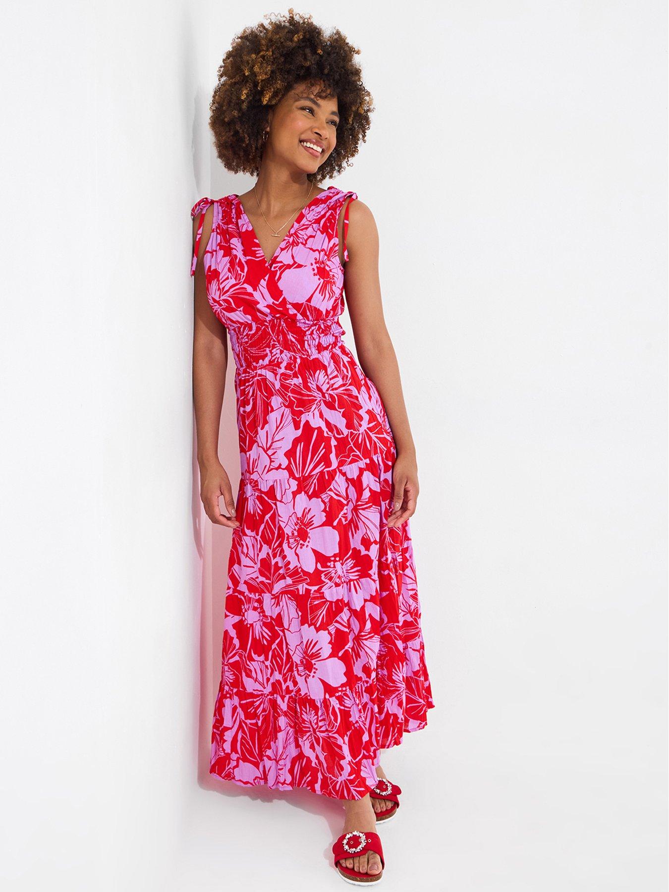 undefined Collette Tie Shoulder Cotton Maxi Dress - Red
