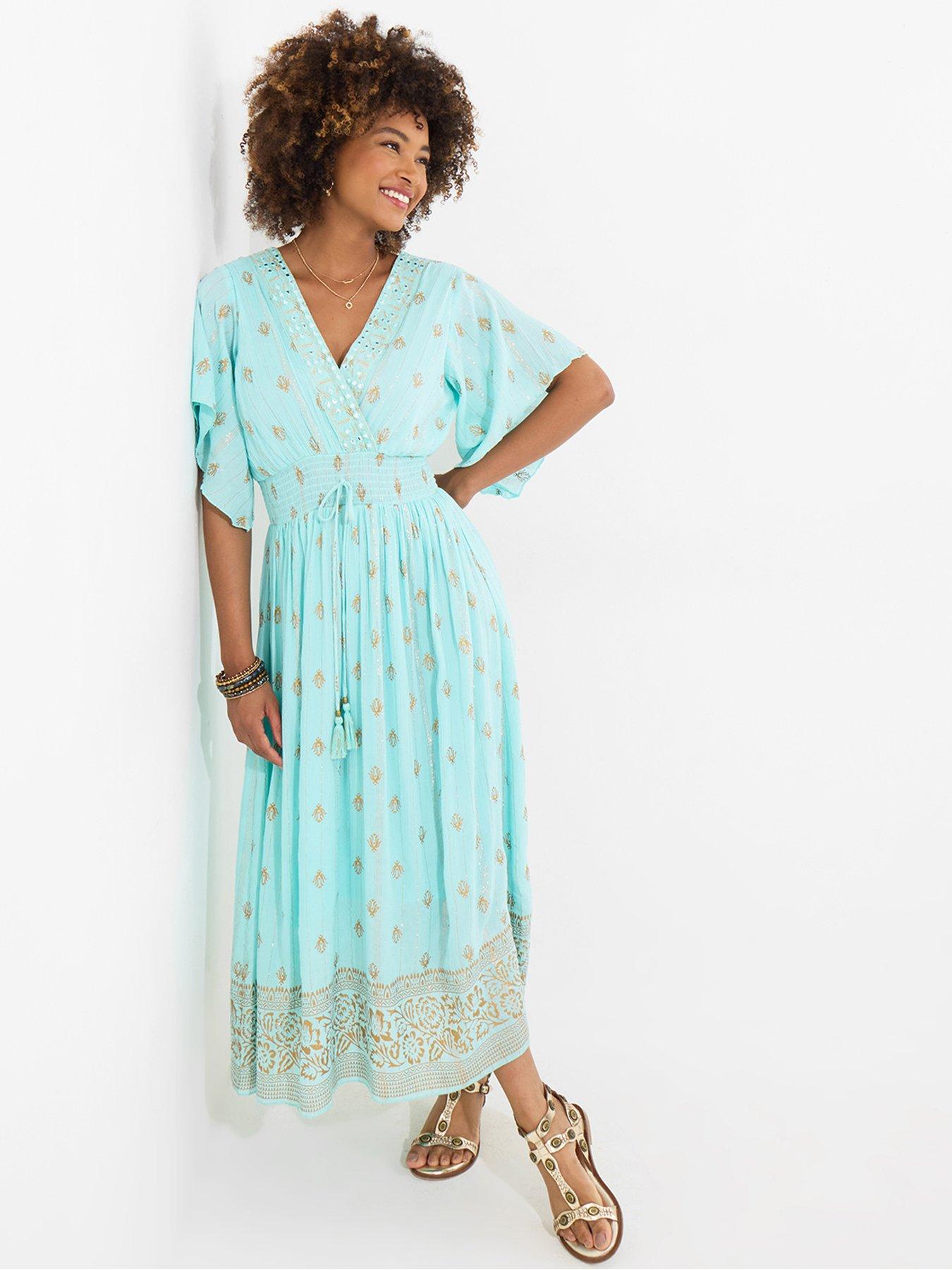 joe brown blue dress Aria Halter Neck Side Slit Drop Waist Ruched Maxi Dress in Brown  NICE TO  MATCH YOU