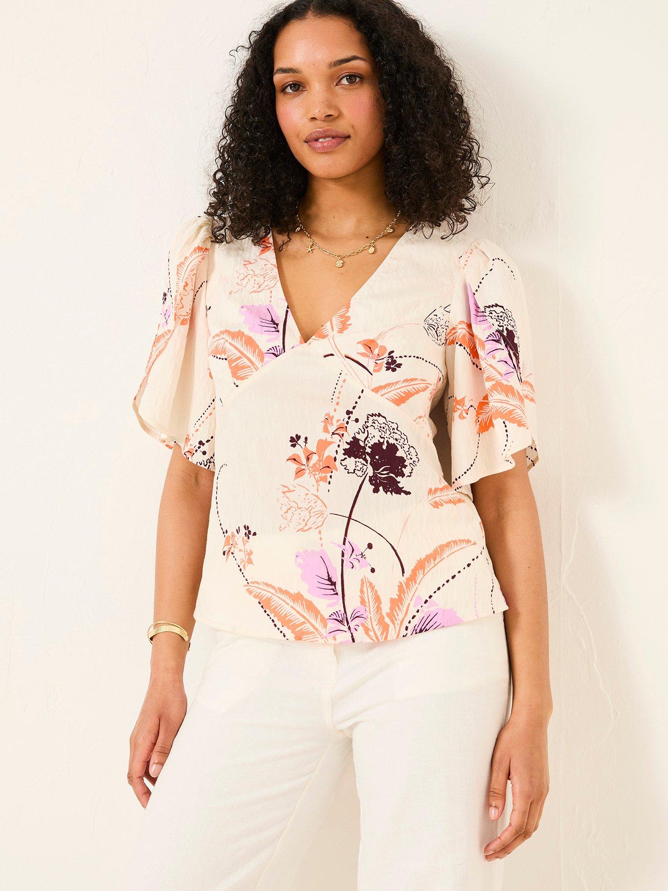 FatFace Florence Flute Sleeve Top - Ivory